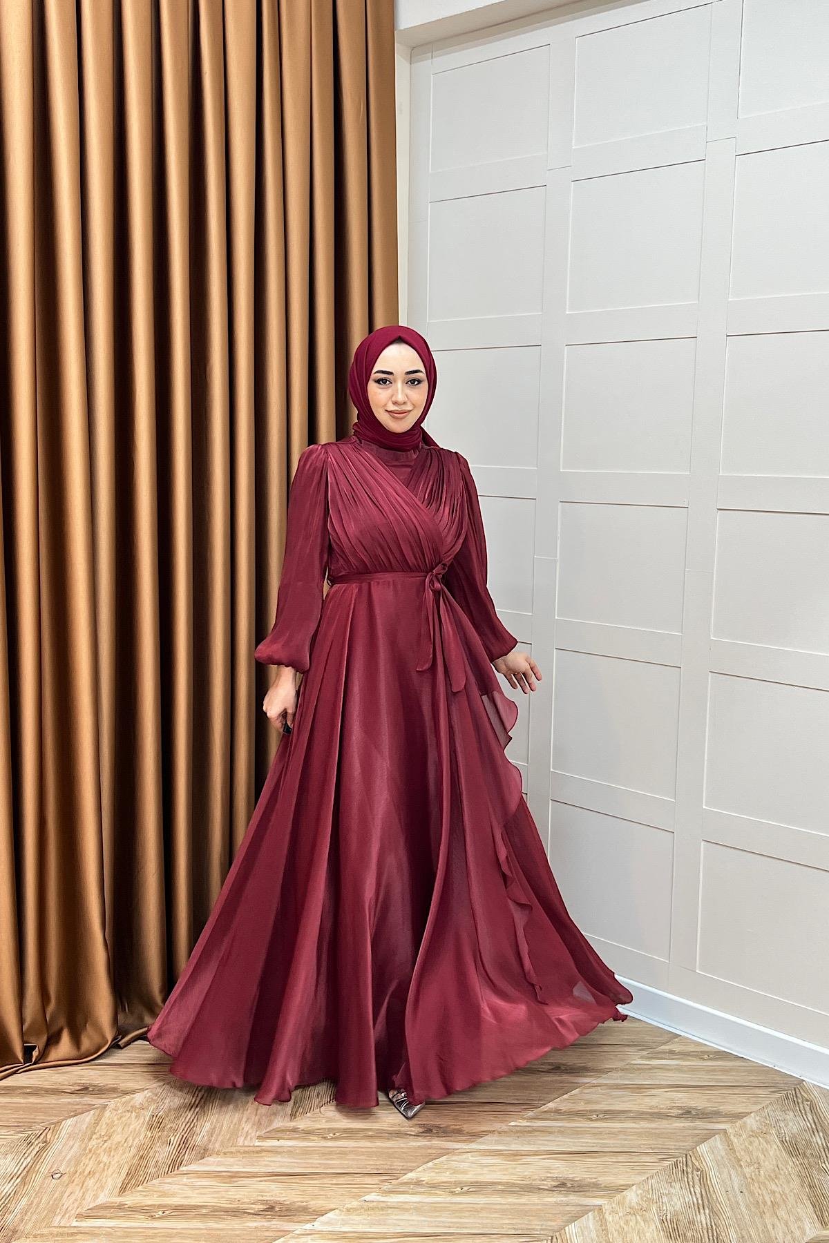 Luna Saten Abiye Bordo