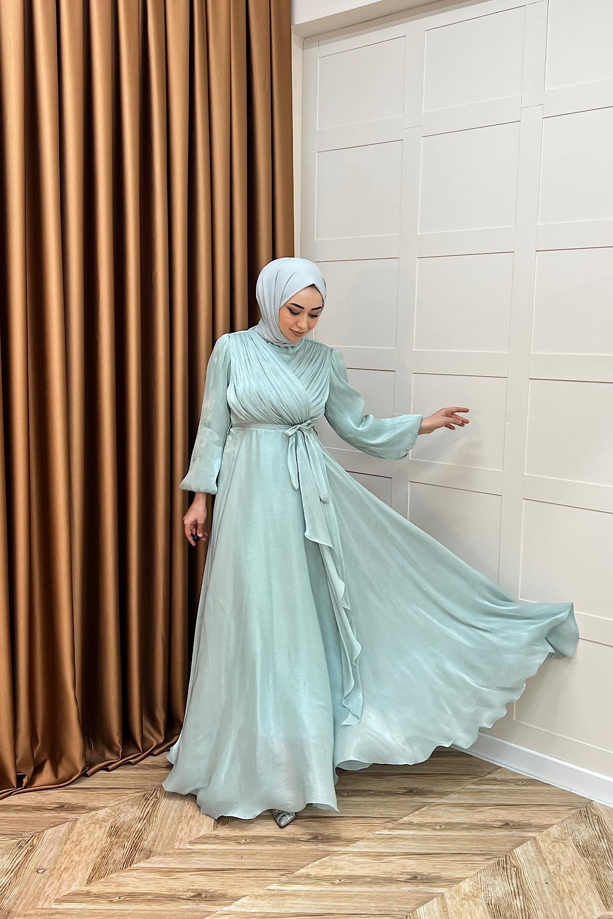 Luna Saten Abiye Mint Mavisi