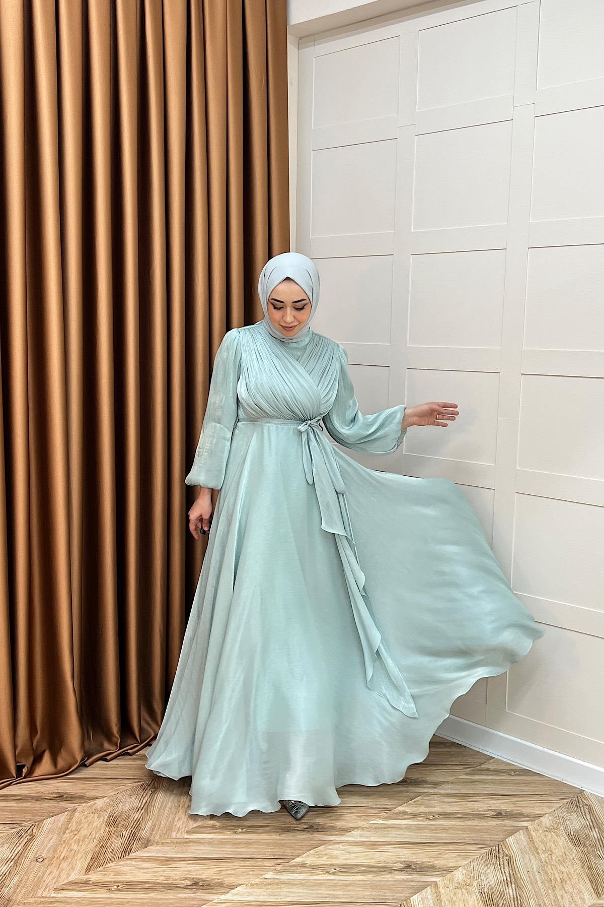 Luna Saten Abiye Mint Mavisi