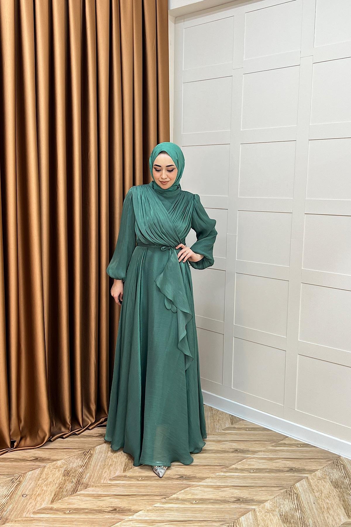 Luna Saten Abiye Mint Yeşili