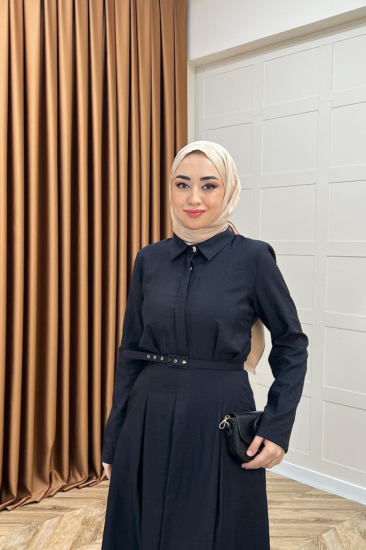 Lunia Kemerli Elbise Siyah
