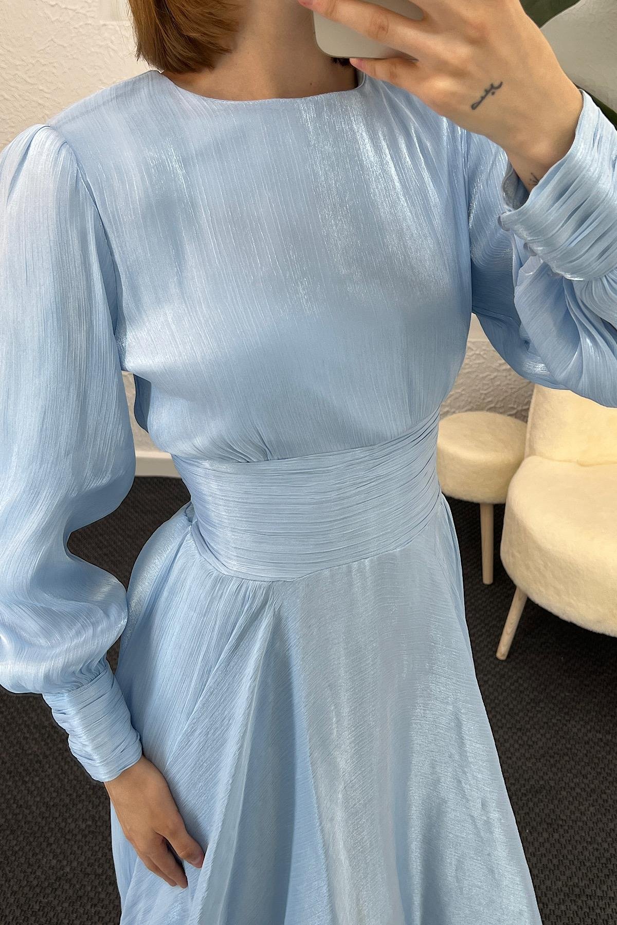 Marly Beli Piliseli Abiye Mavi