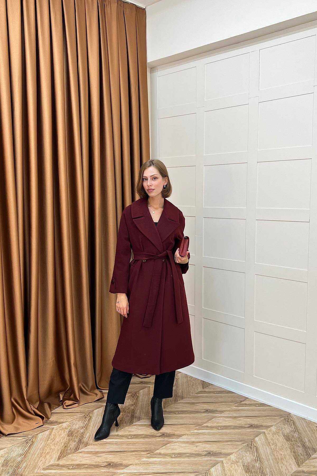 Martina Yırtmaçlı Kaban Bordo