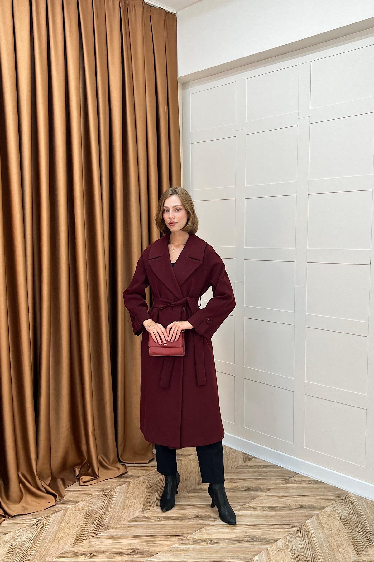 Martina Yırtmaçlı Kaban Bordo