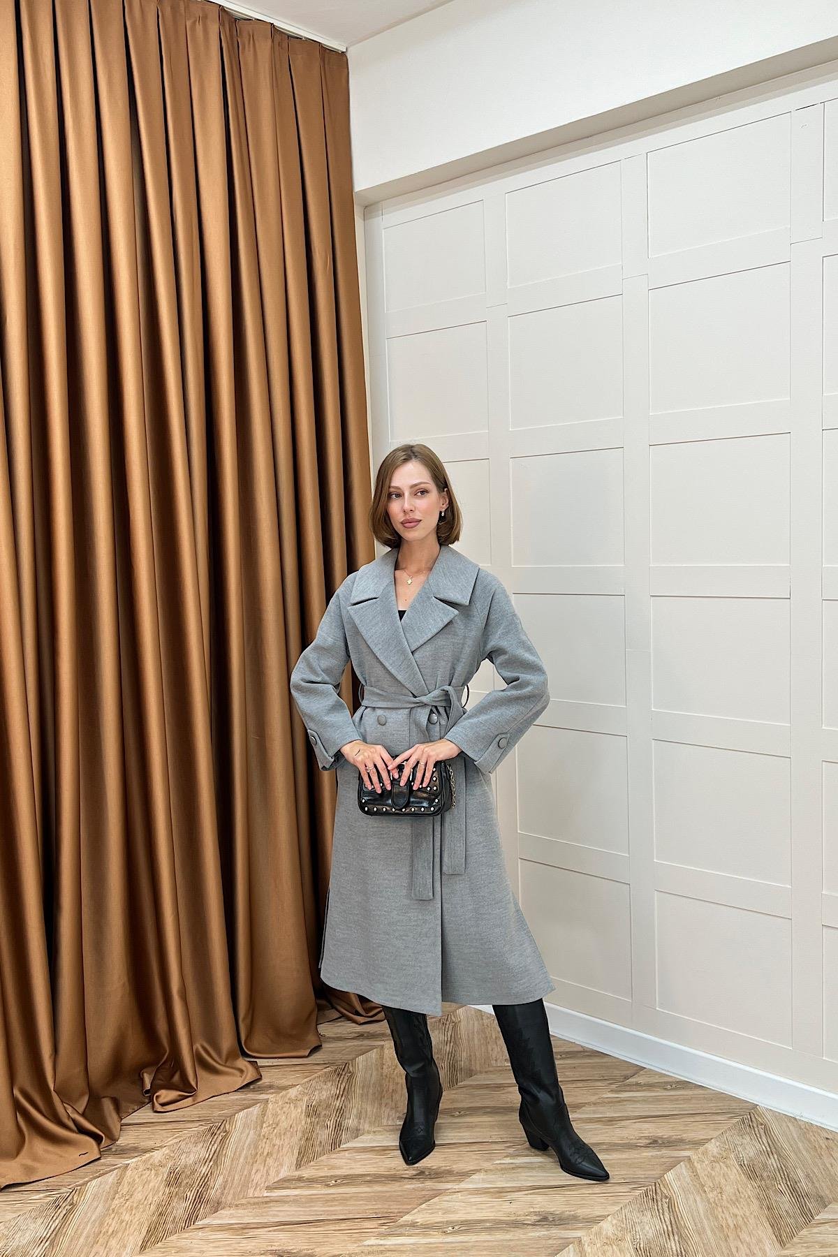 Martina Yırtmaçlı Kaban Gri