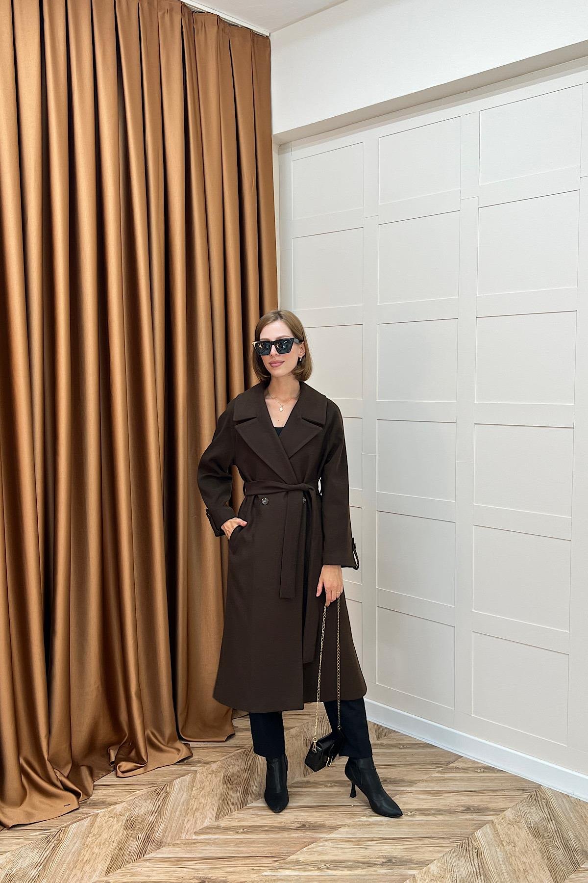 Martina Yırtmaçlı Kaban Kahverengi