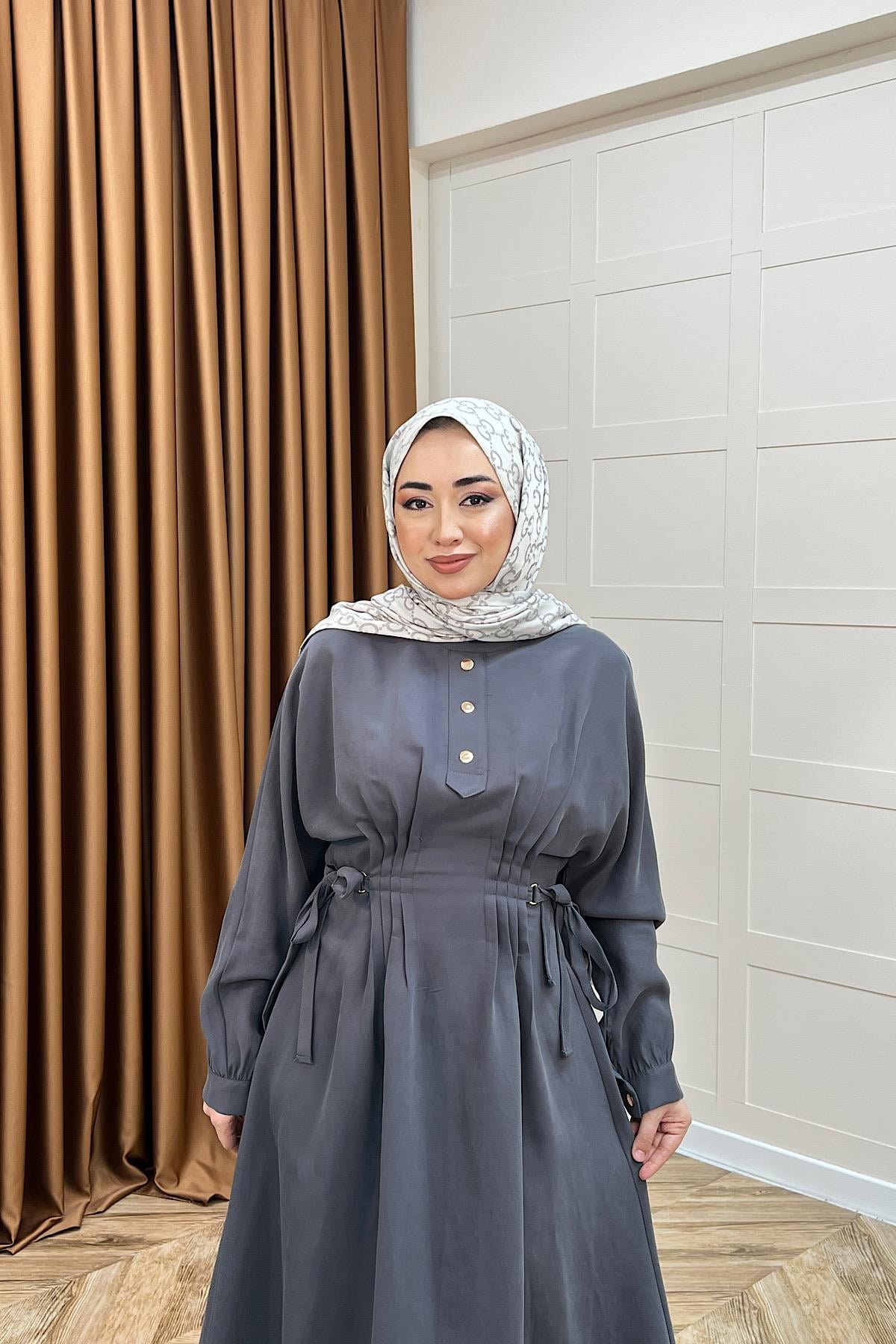 Maya Bel Detay Elbise Gri
