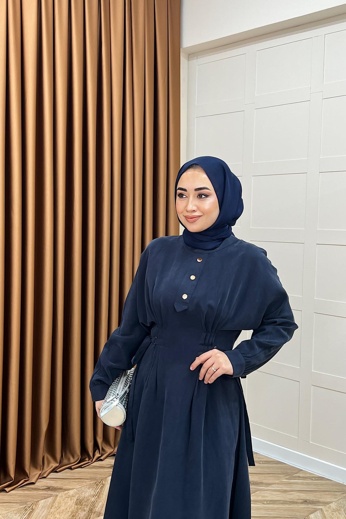 Maya Bel Detay Elbise Lacivert