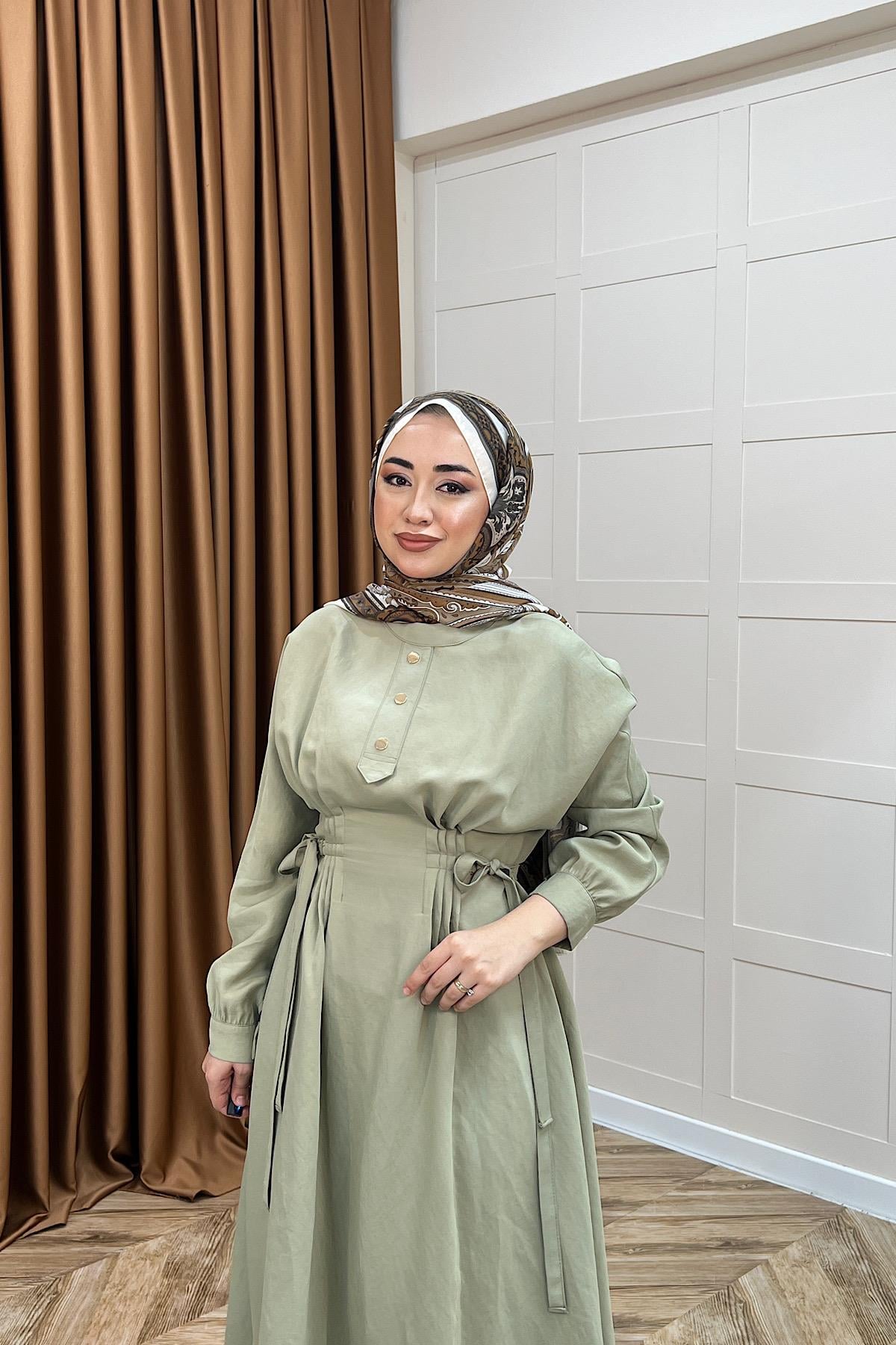 Maya Bel Detay Elbise Yeşil