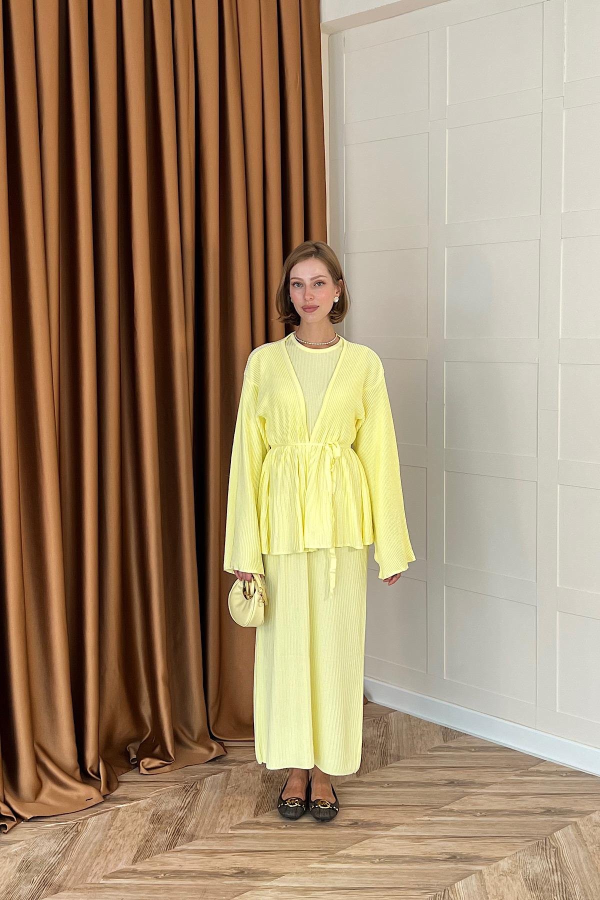 Medusa Jileli Triko Elbise Sarı