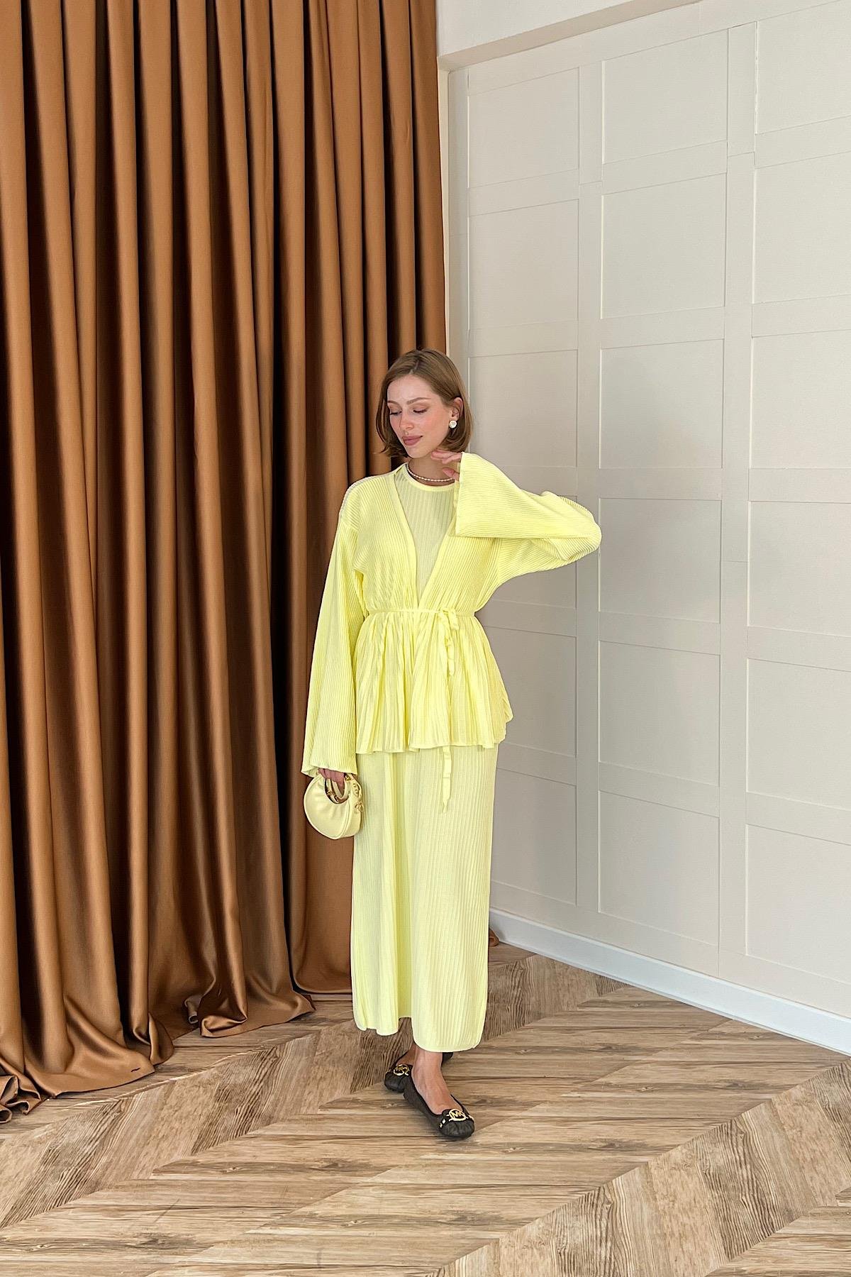 Medusa Jileli Triko Elbise Sarı