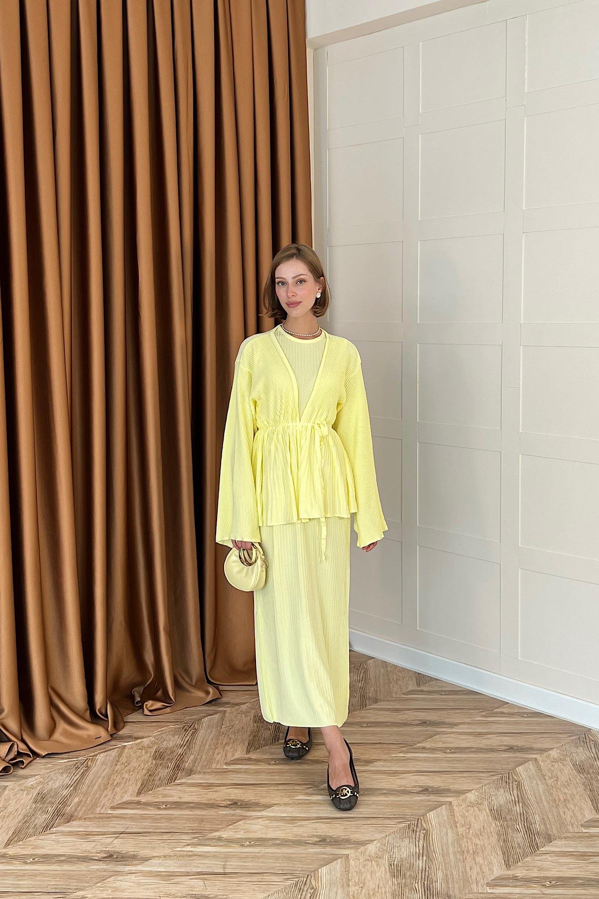 Medusa Jileli Triko Elbise Sarı