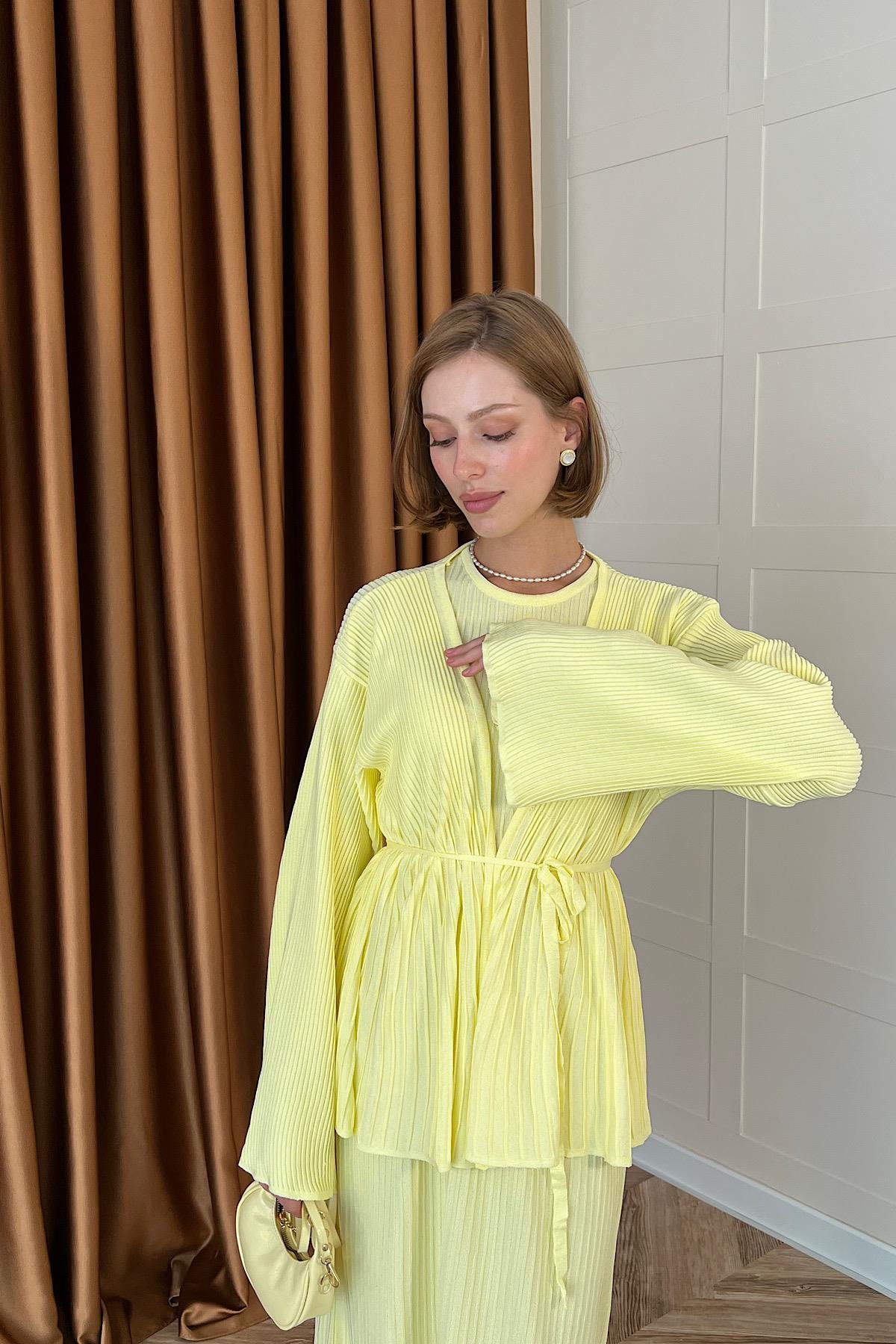 Medusa Jileli Triko Elbise Sarı