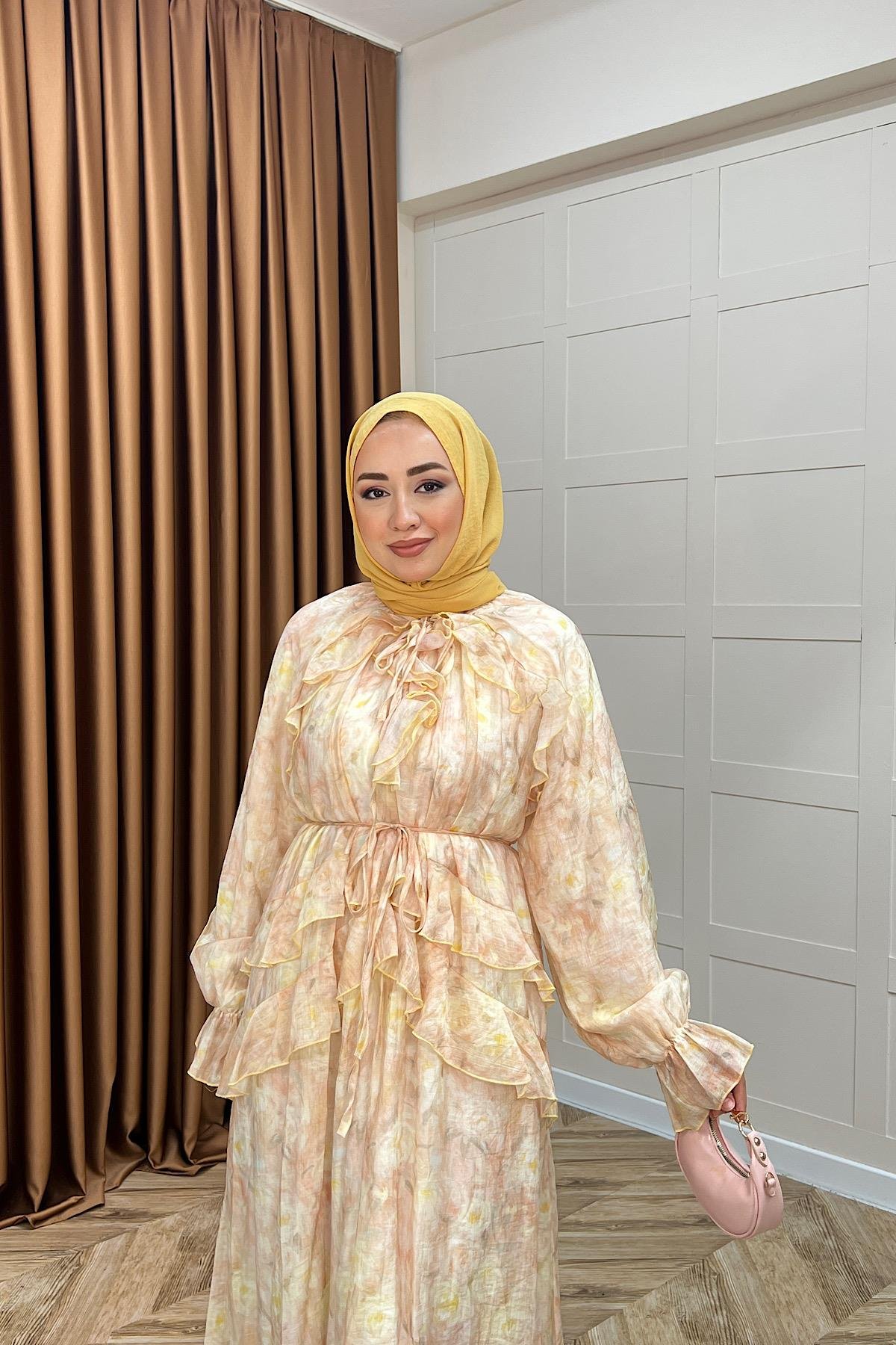 Mindy Fırfırlı Elbise Gül Kurusu