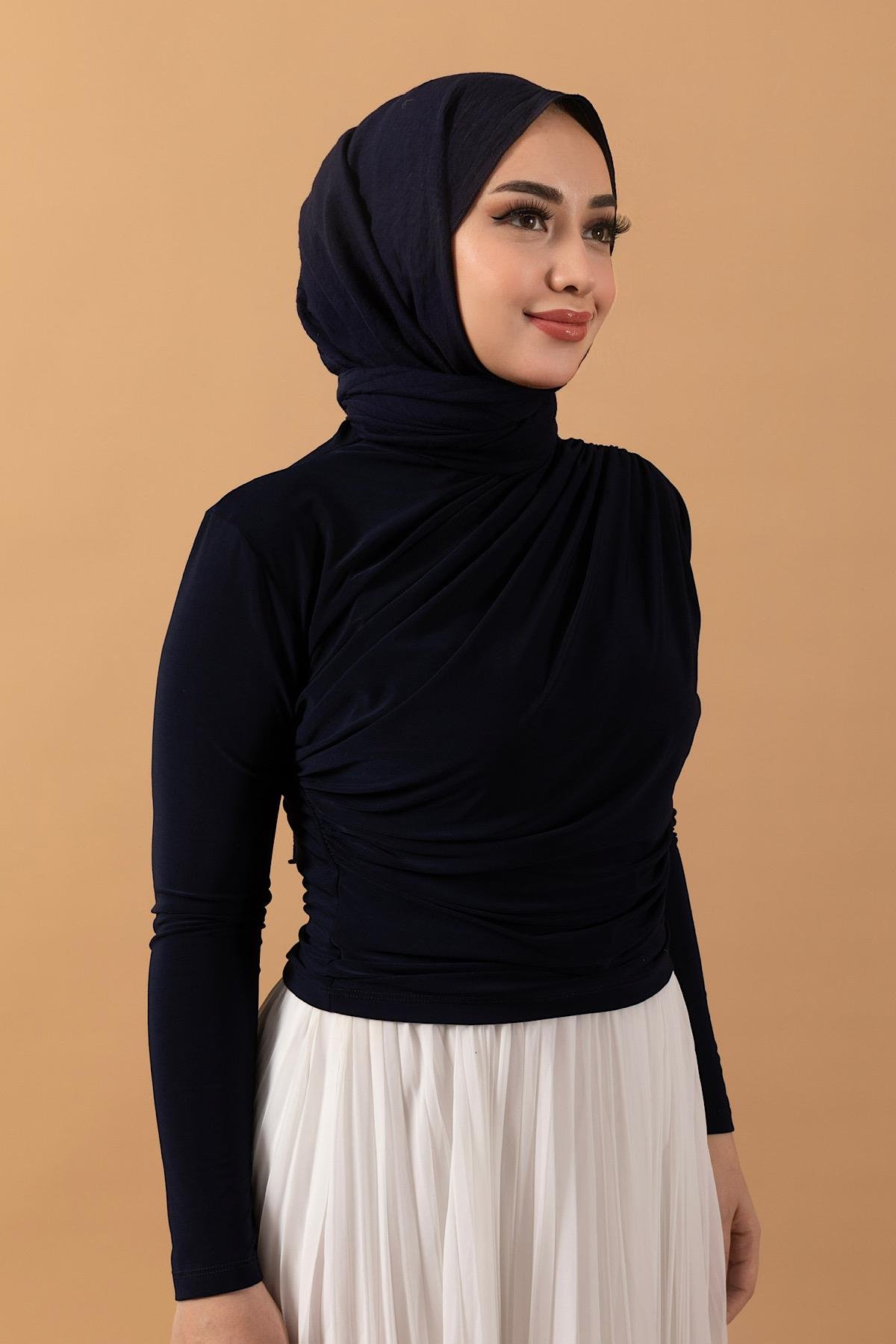 Noure Bluz Lacivert