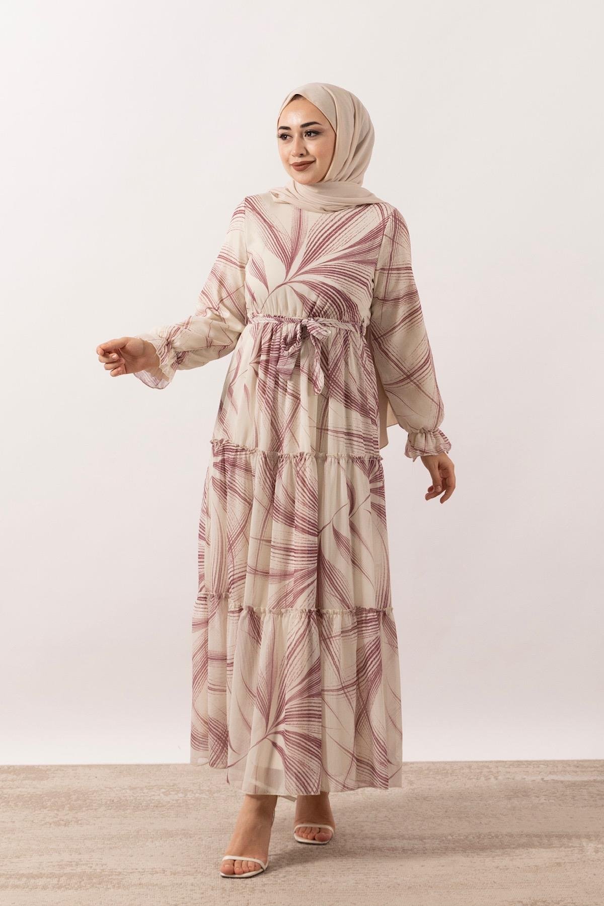 Novella Şifon Elbise Gül Kurusu