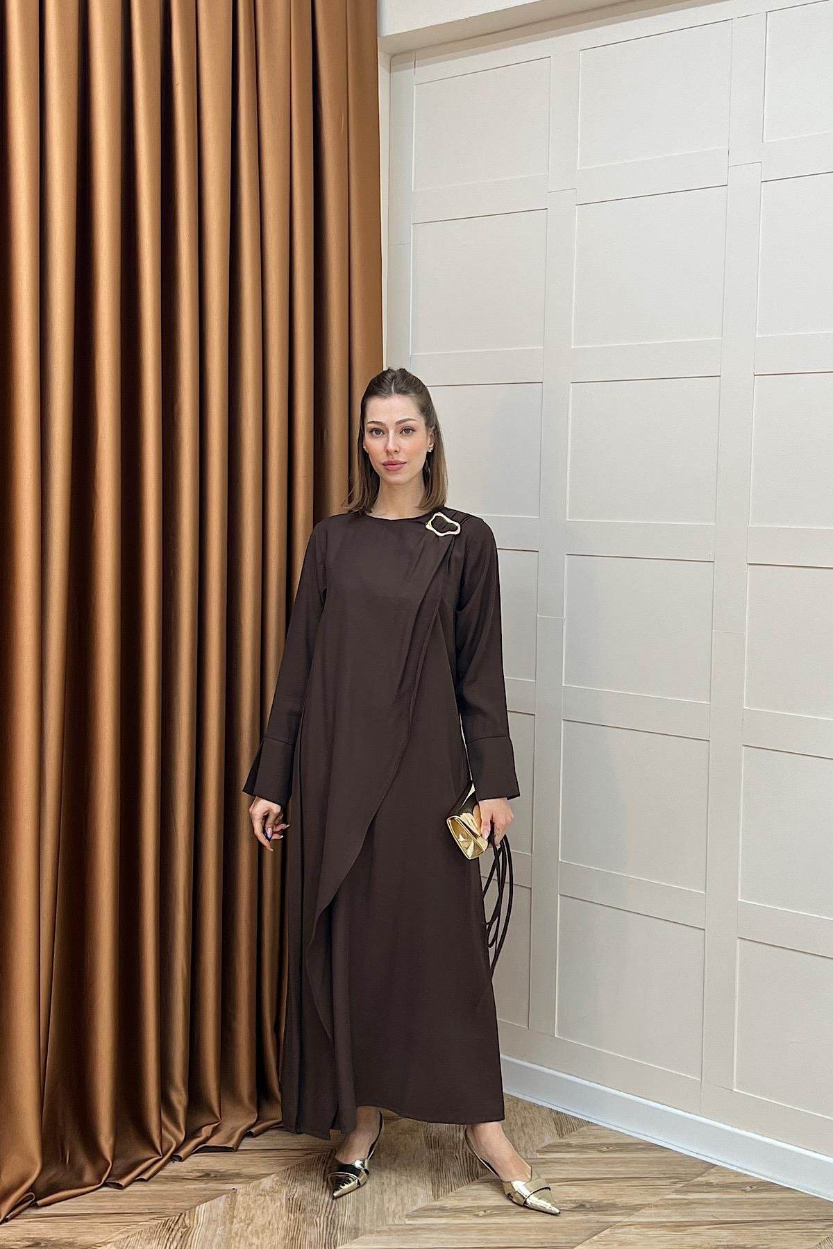 Paria Toka Detay Elbise Kahverengi