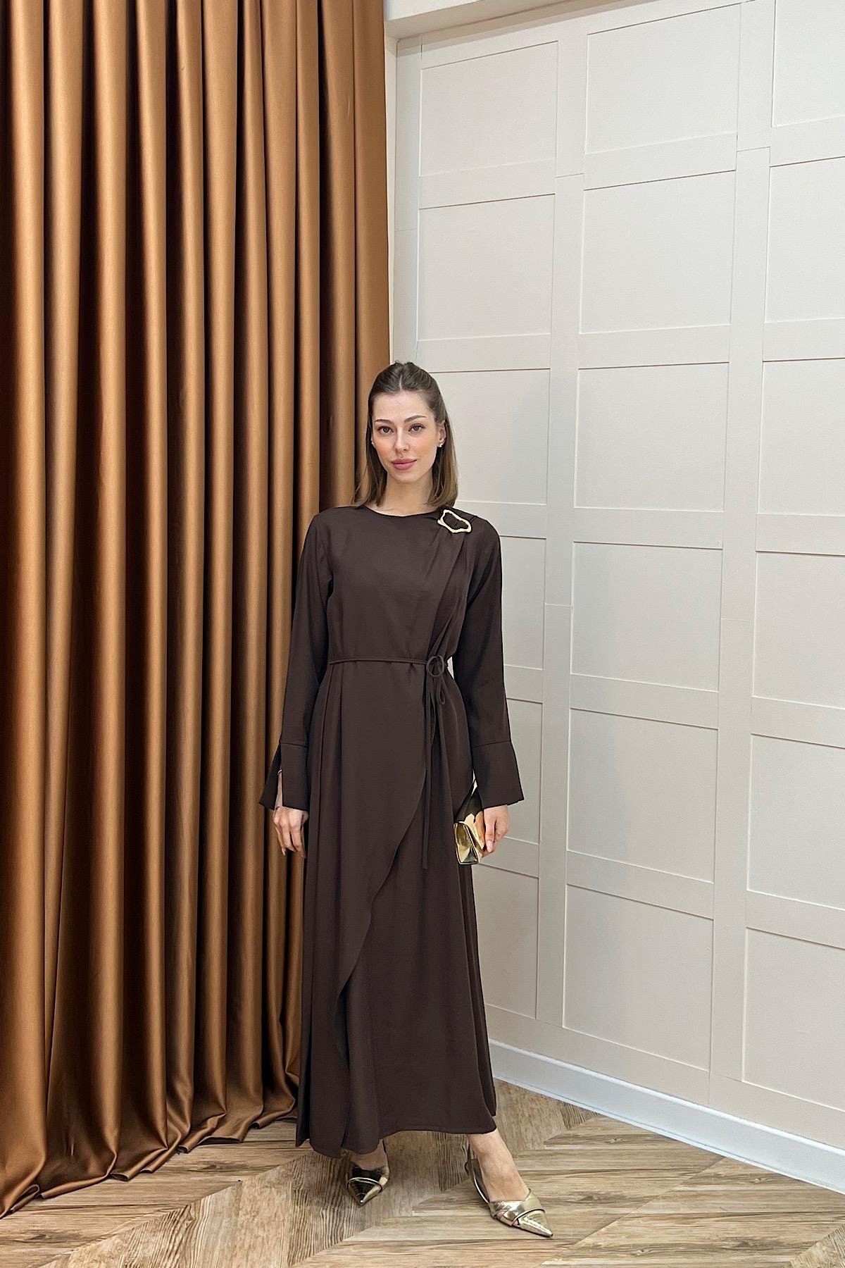 Paria Toka Detay Elbise Kahverengi