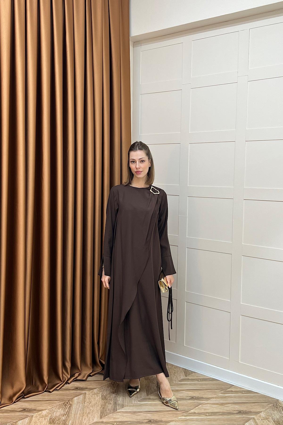 Paria Toka Detay Elbise Kahverengi