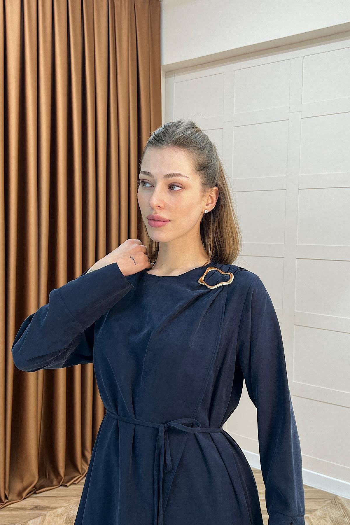 Paria Toka Detay Elbise Lacivert