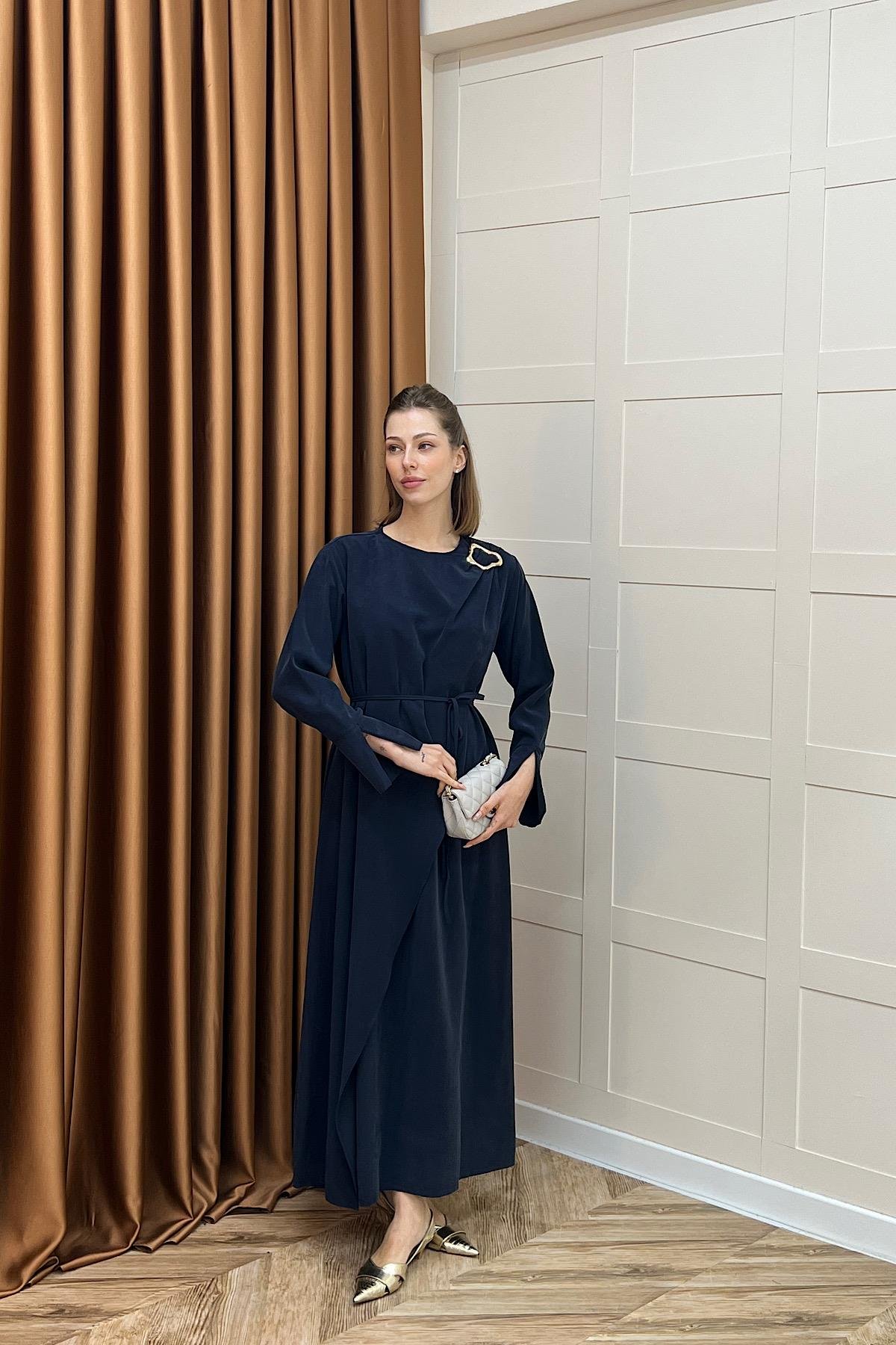 Paria Toka Detay Elbise Lacivert