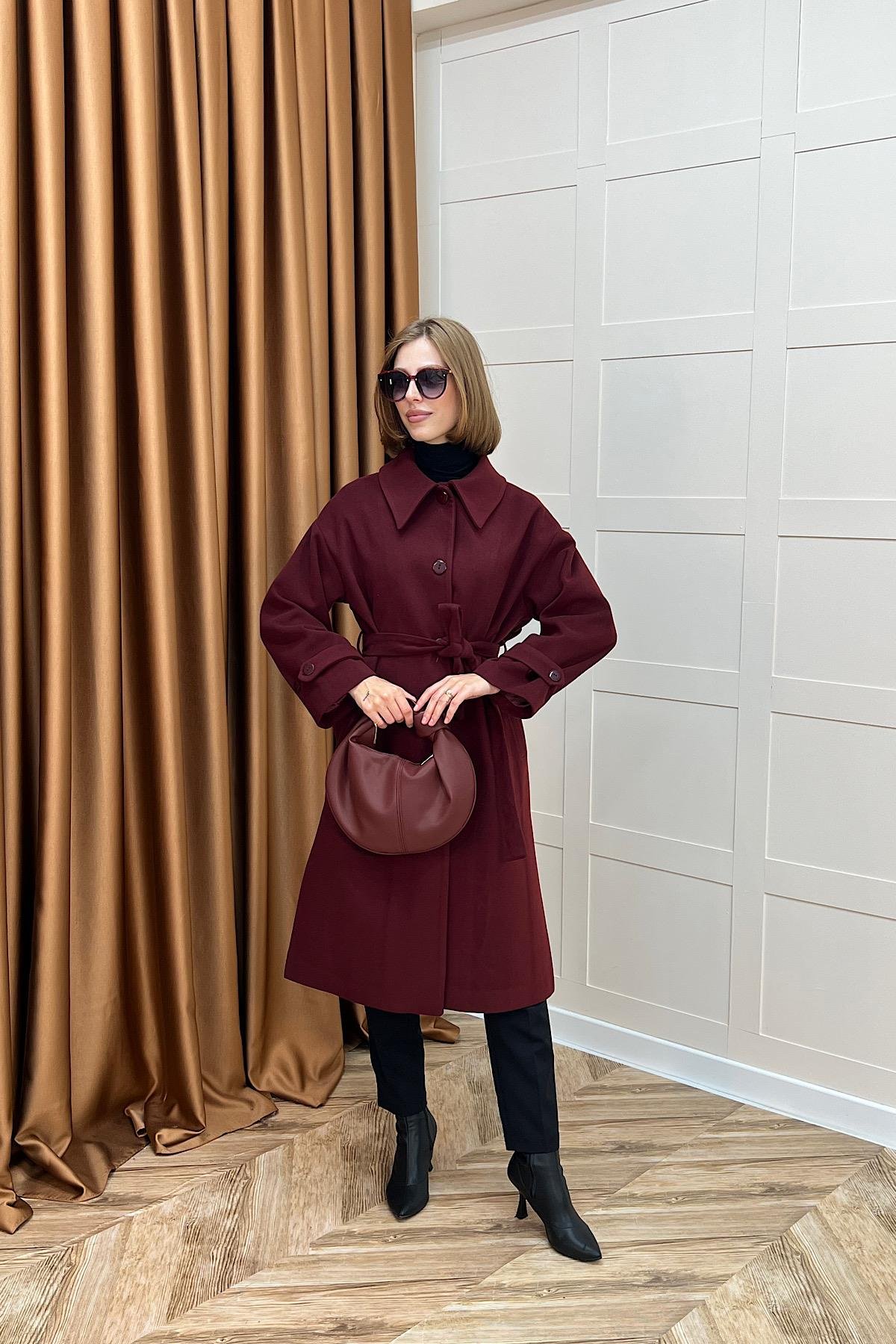 Parla Premium Kumaş Kaban Bordo