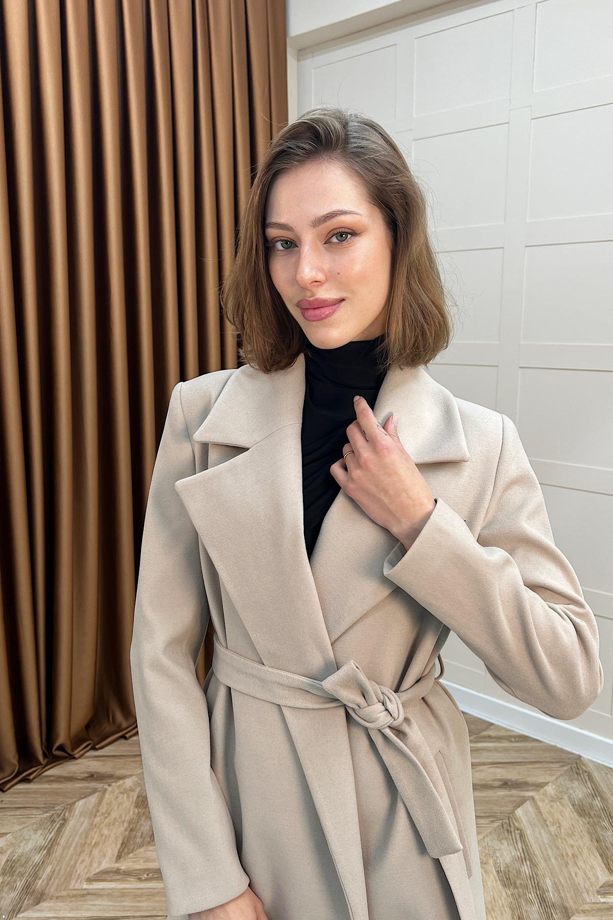 Premium Kuşaklı Kaşe Kaban Taş