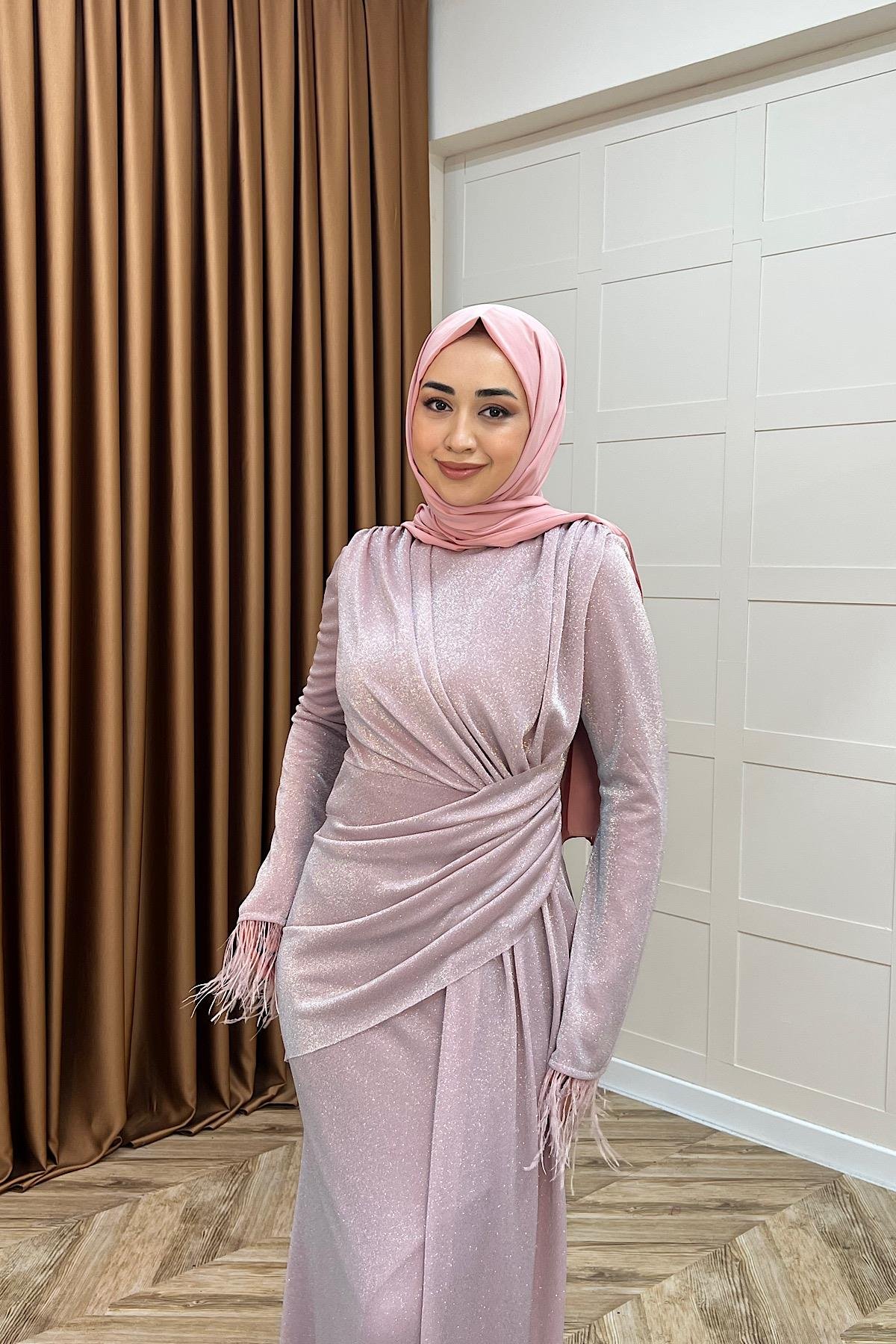 Rosalin Tüy Detay Abiye Pudra