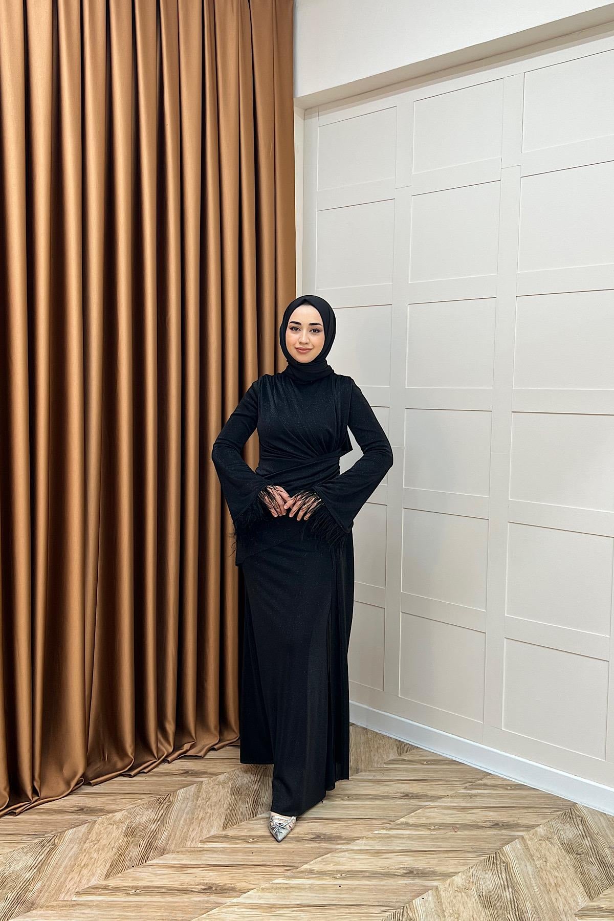 Rosalin Tüy Detay Abiye Siyah