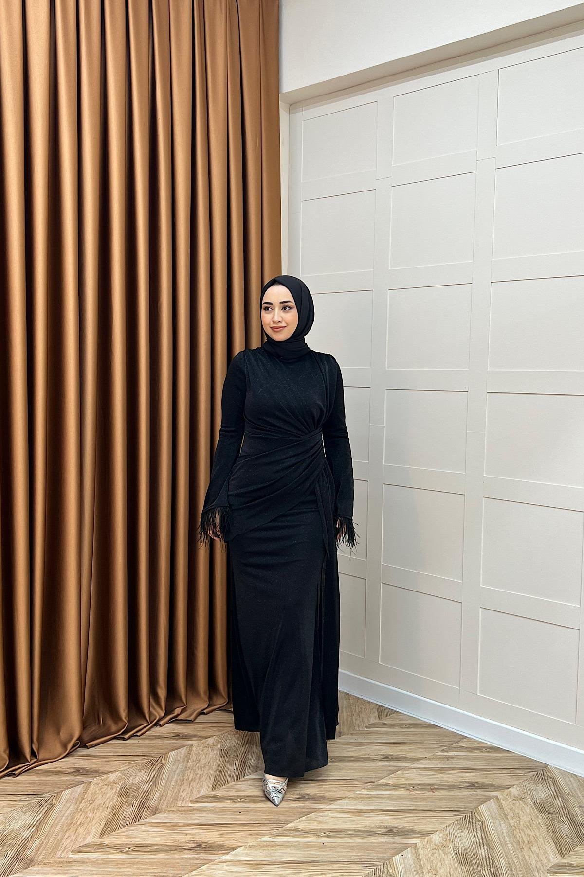 Rosalin Tüy Detay Abiye Siyah