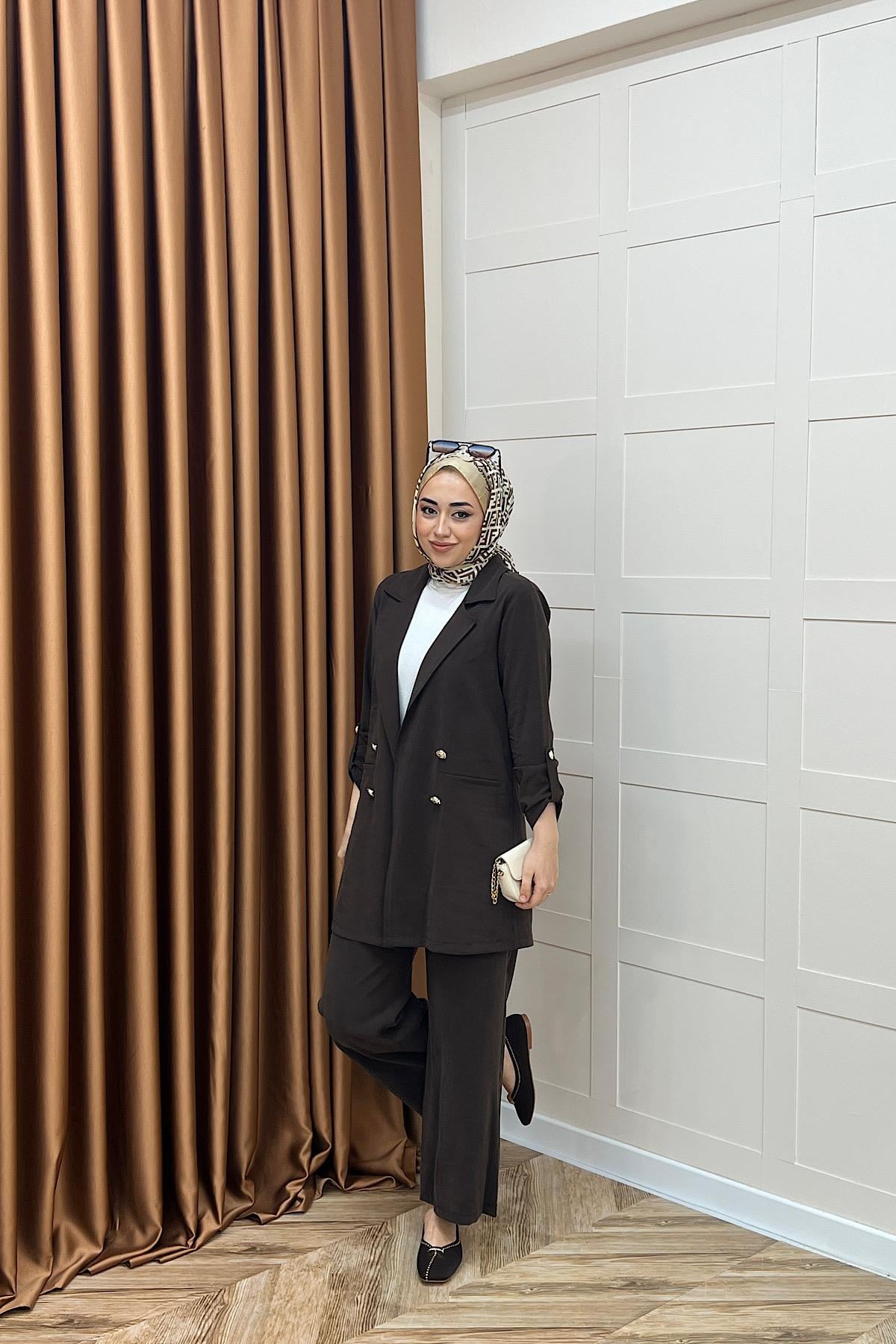 Sandra Ceketli Takım Kahverengi