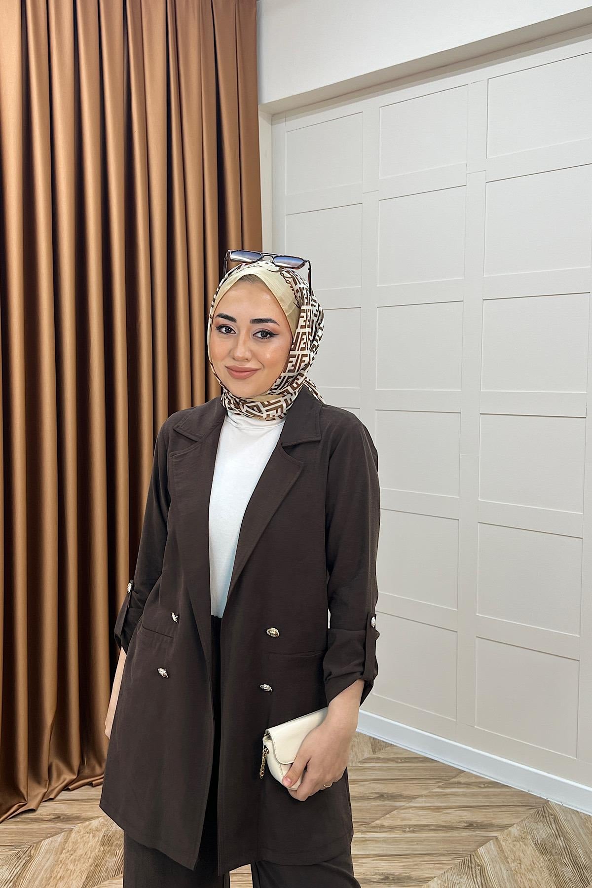 Sandra Ceketli Takım Kahverengi