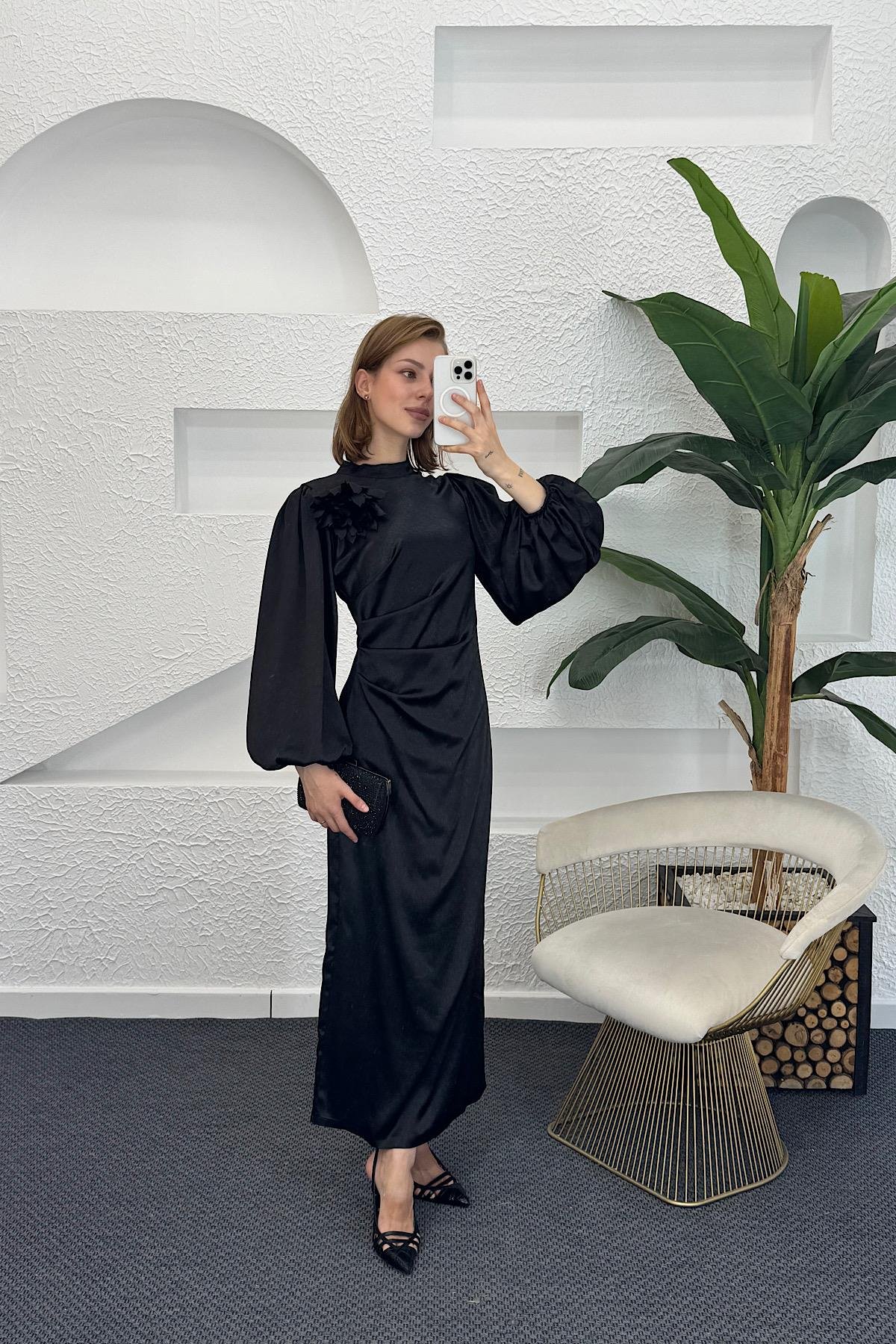 Sanna Broş Detay Abiye Siyah