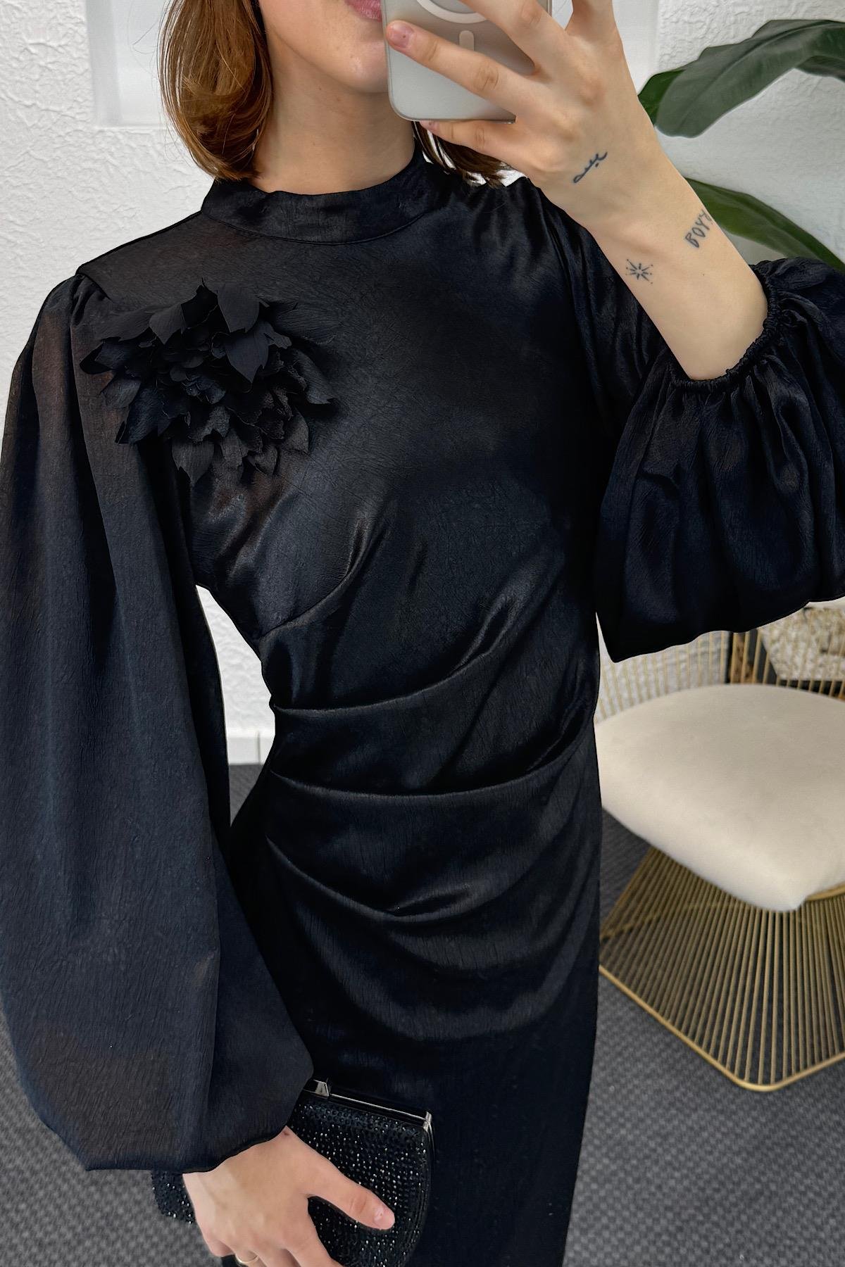 Sanna Broş Detay Abiye Siyah