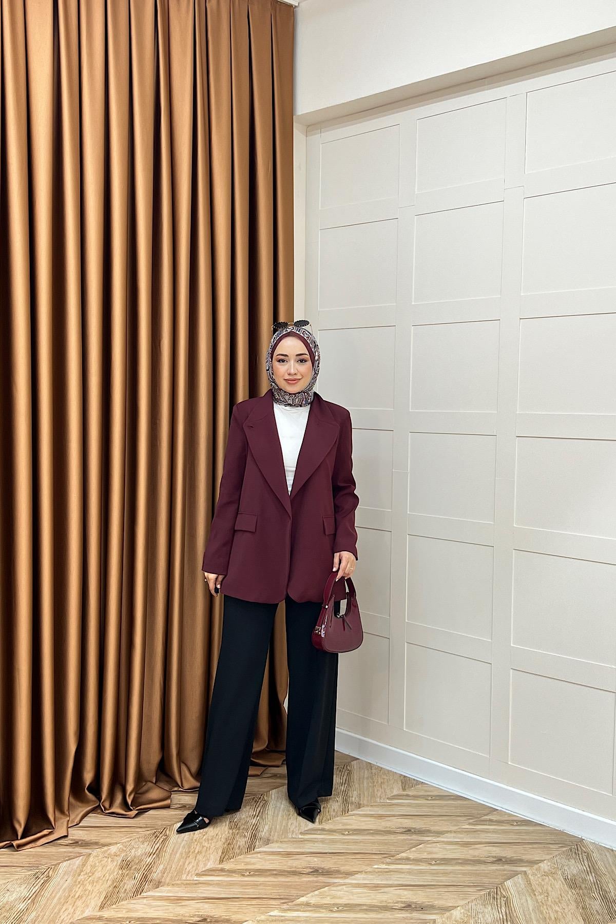 Sara Blazer Ceket Bordo