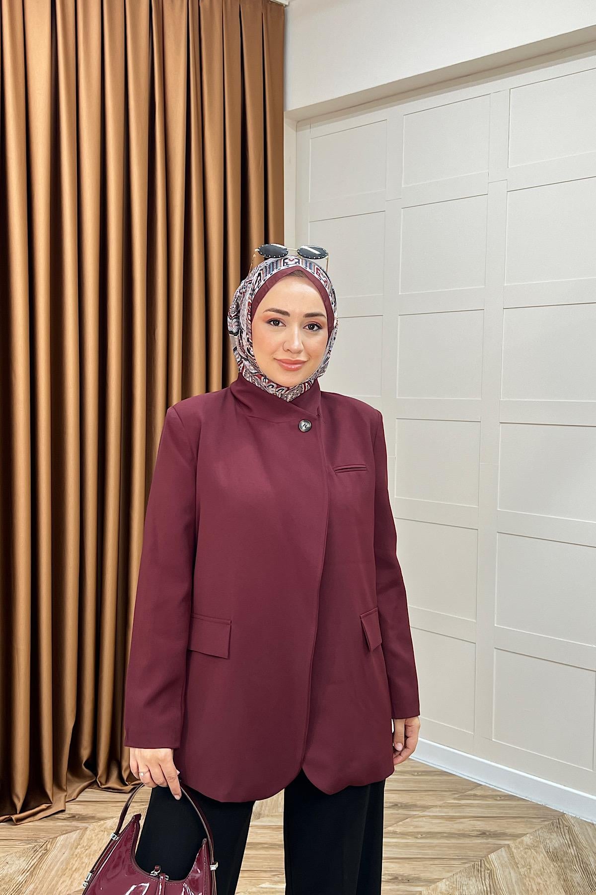 Sara Blazer Ceket Bordo