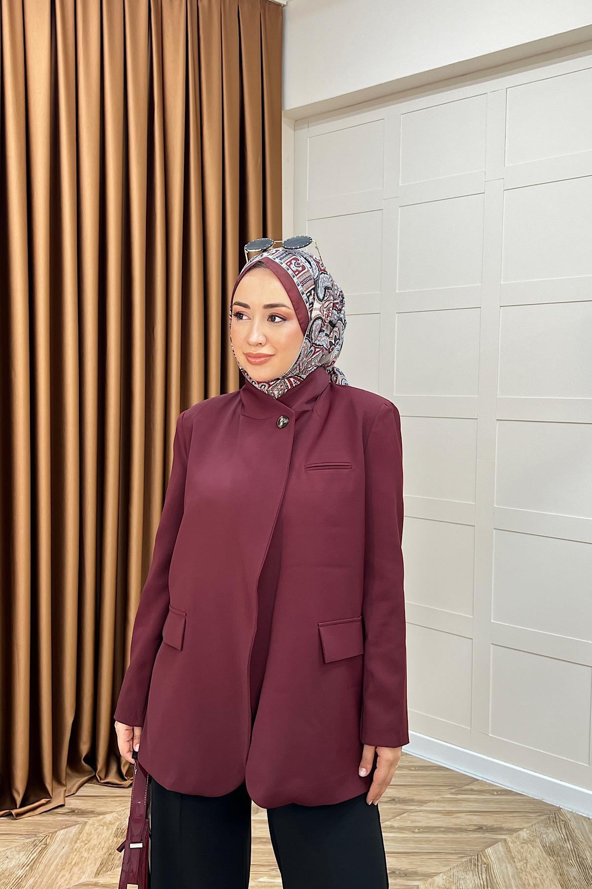 Sara Blazer Ceket Bordo