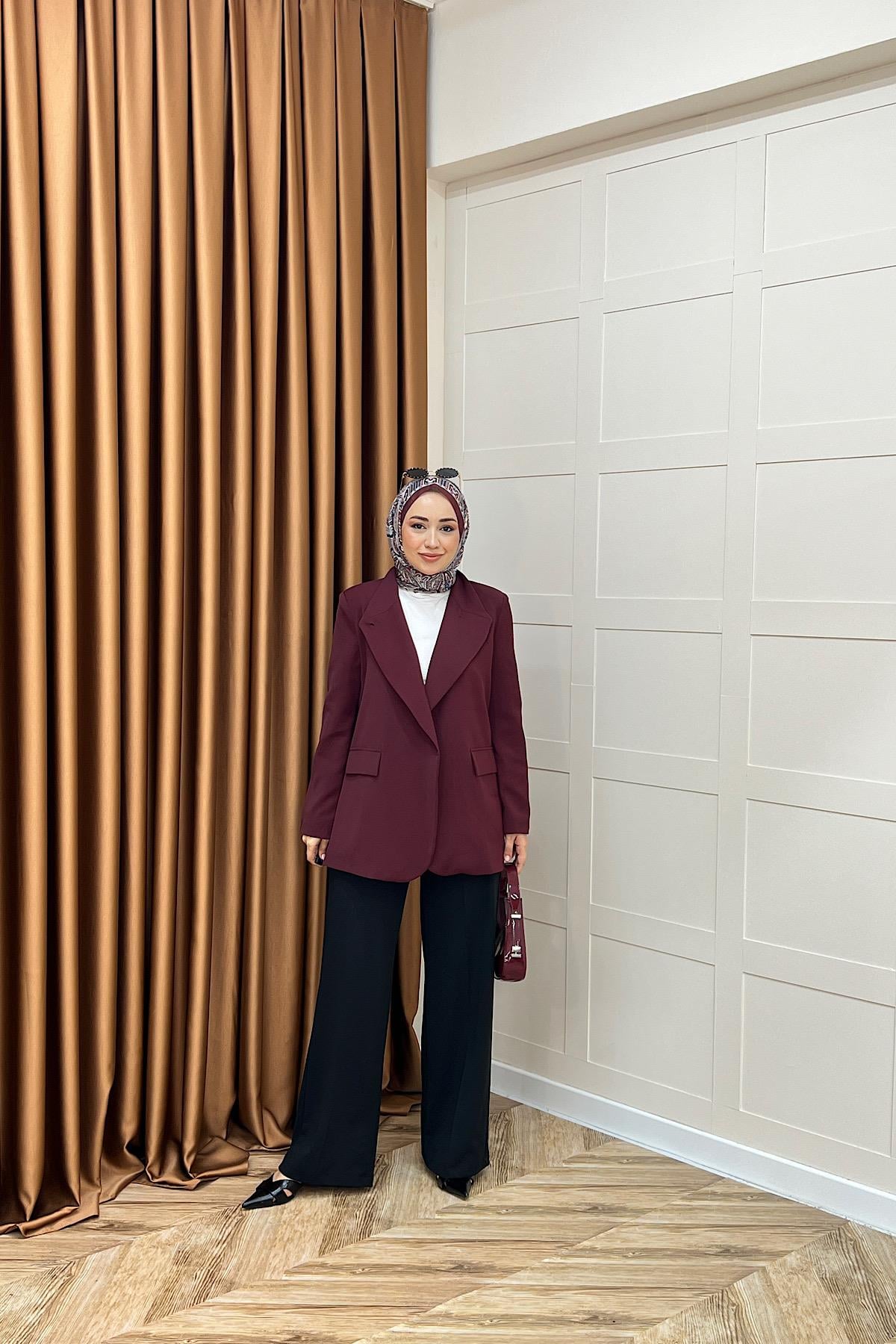 Sara Blazer Ceket Bordo