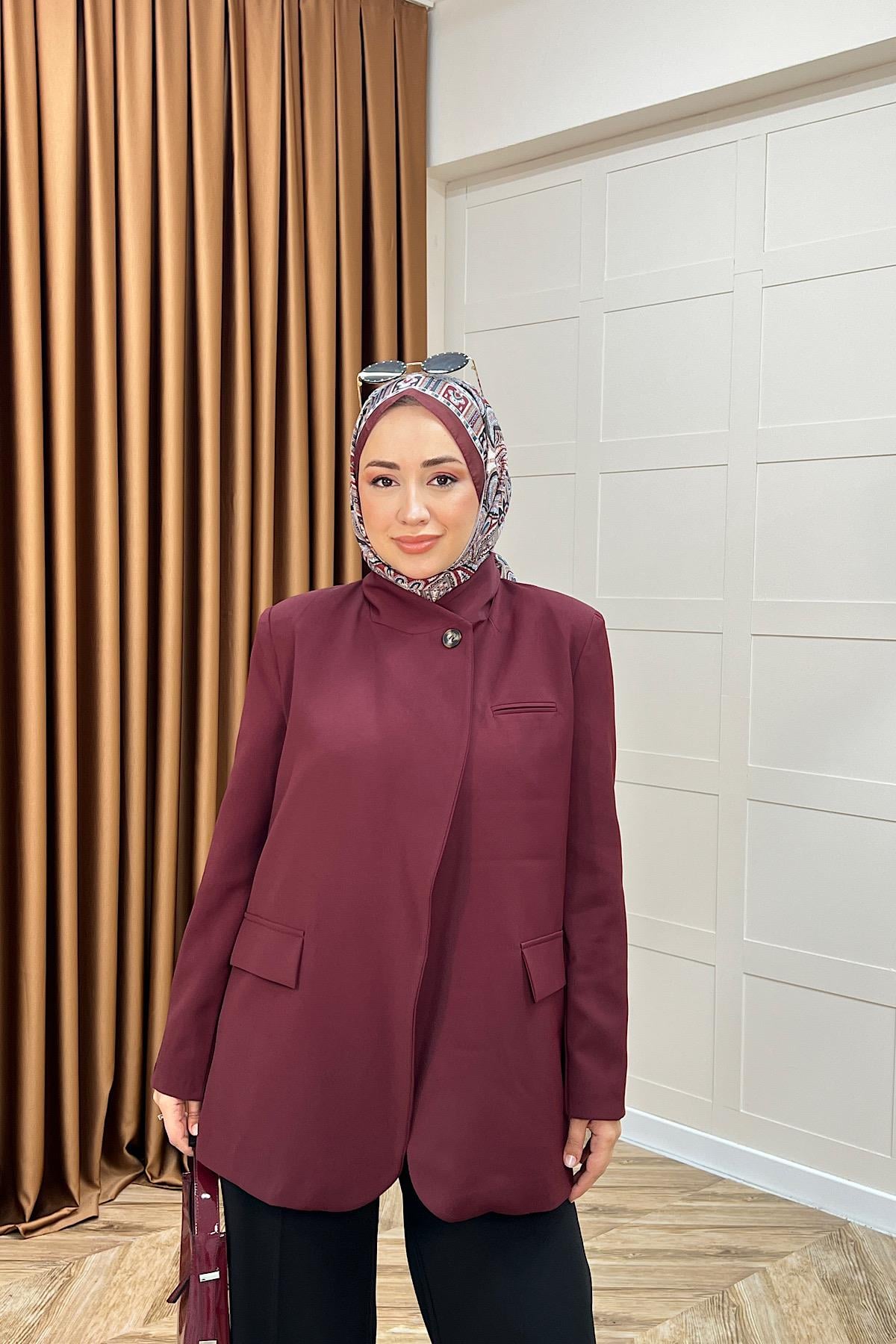 Sara Blazer Ceket Bordo