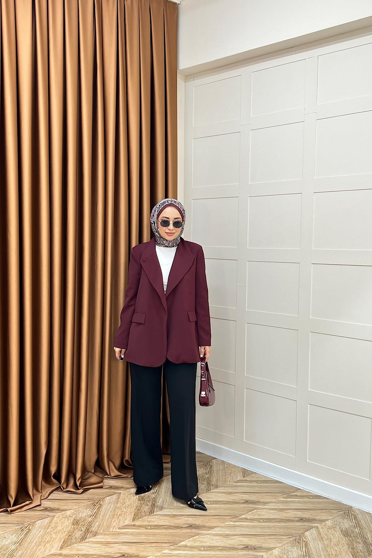 Sara Blazer Ceket Bordo