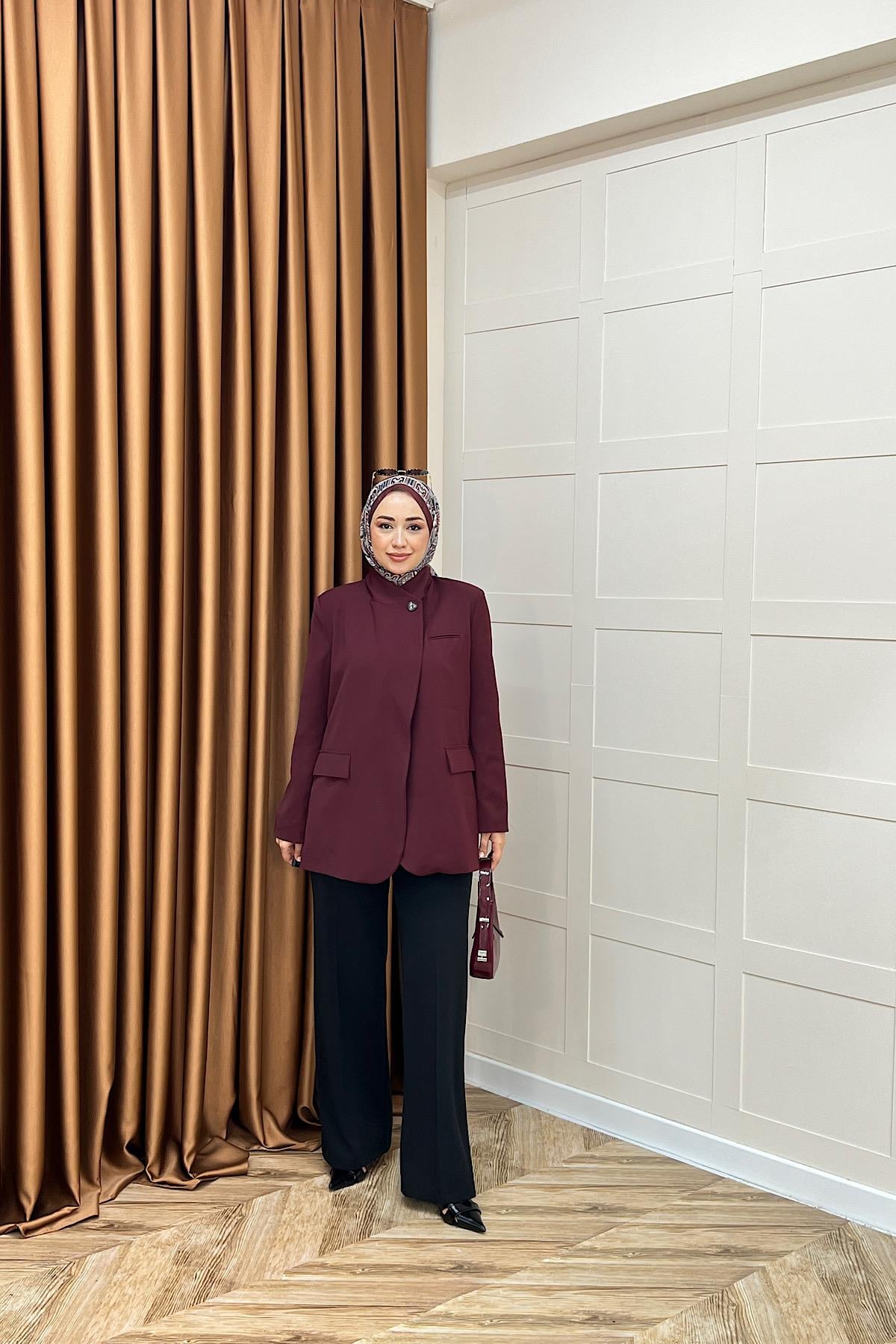 Sara Blazer Ceket Bordo