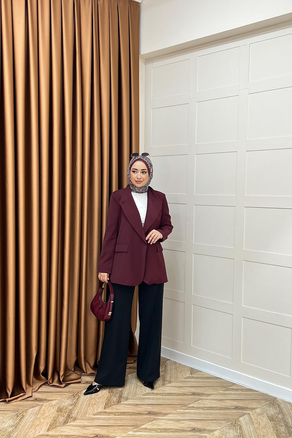 Sara Blazer Ceket Bordo