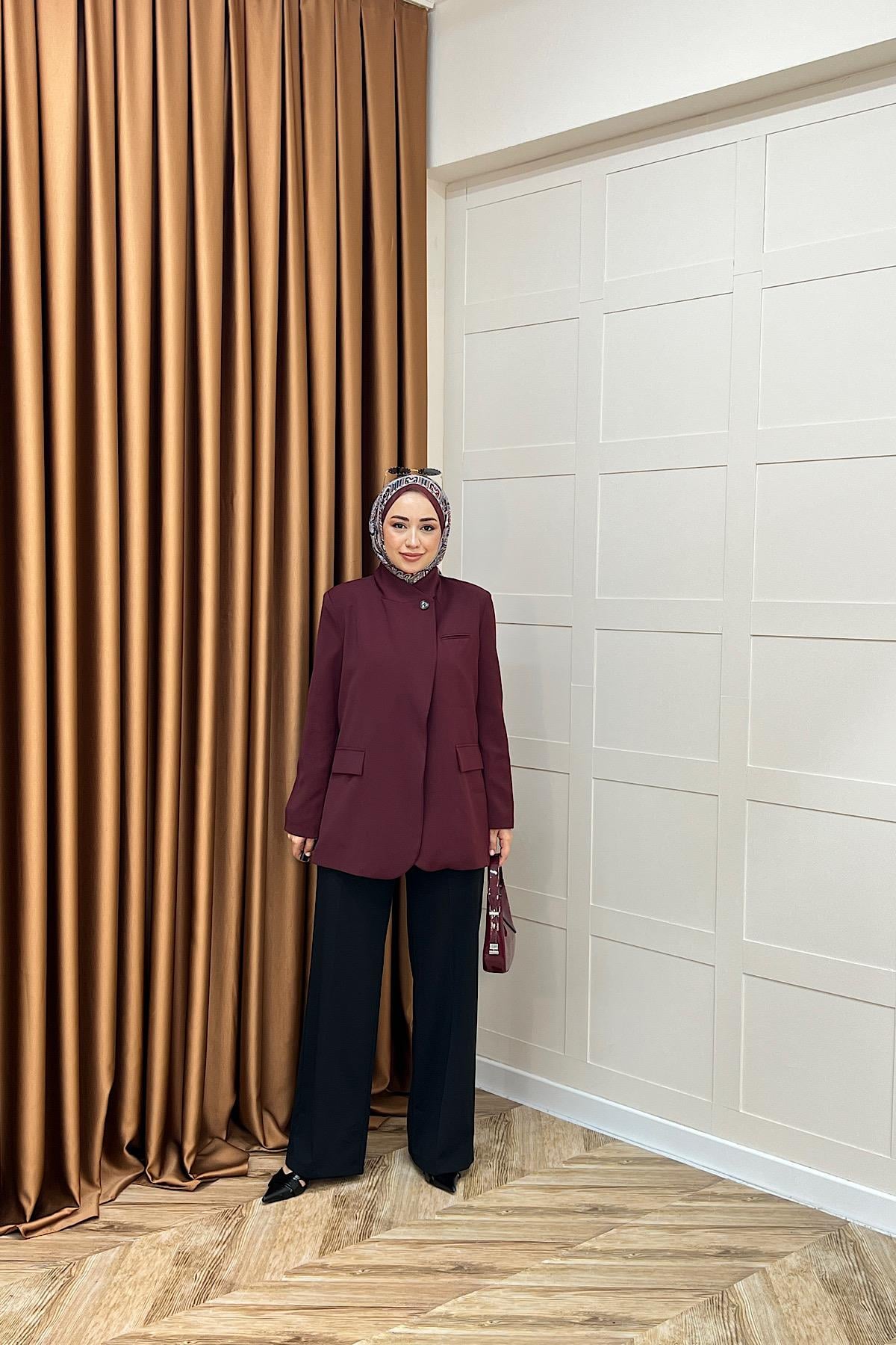 Sara Blazer Ceket Bordo