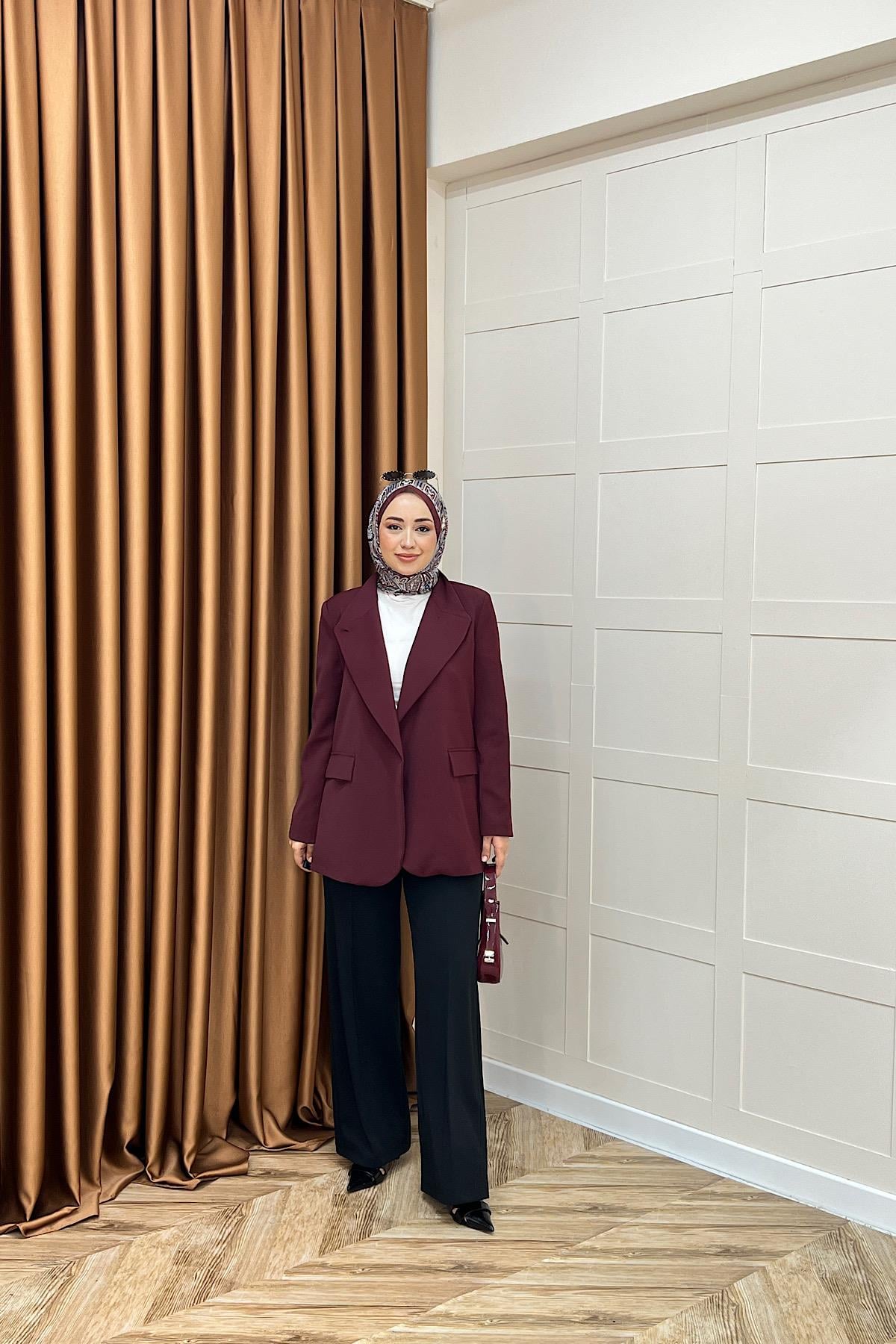 Sara Blazer Ceket Bordo