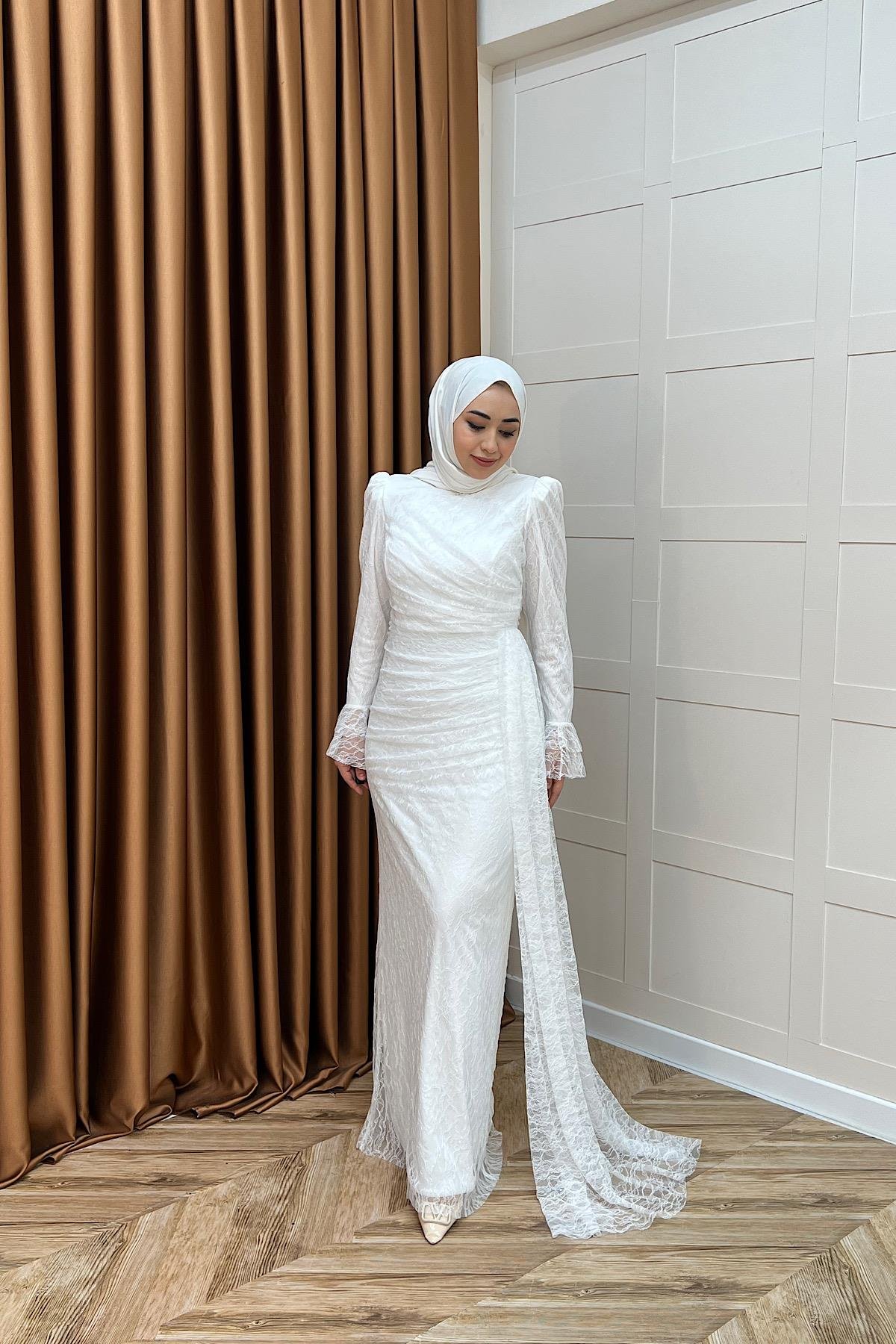 Serena Dantel Balık Abiye Beyaz