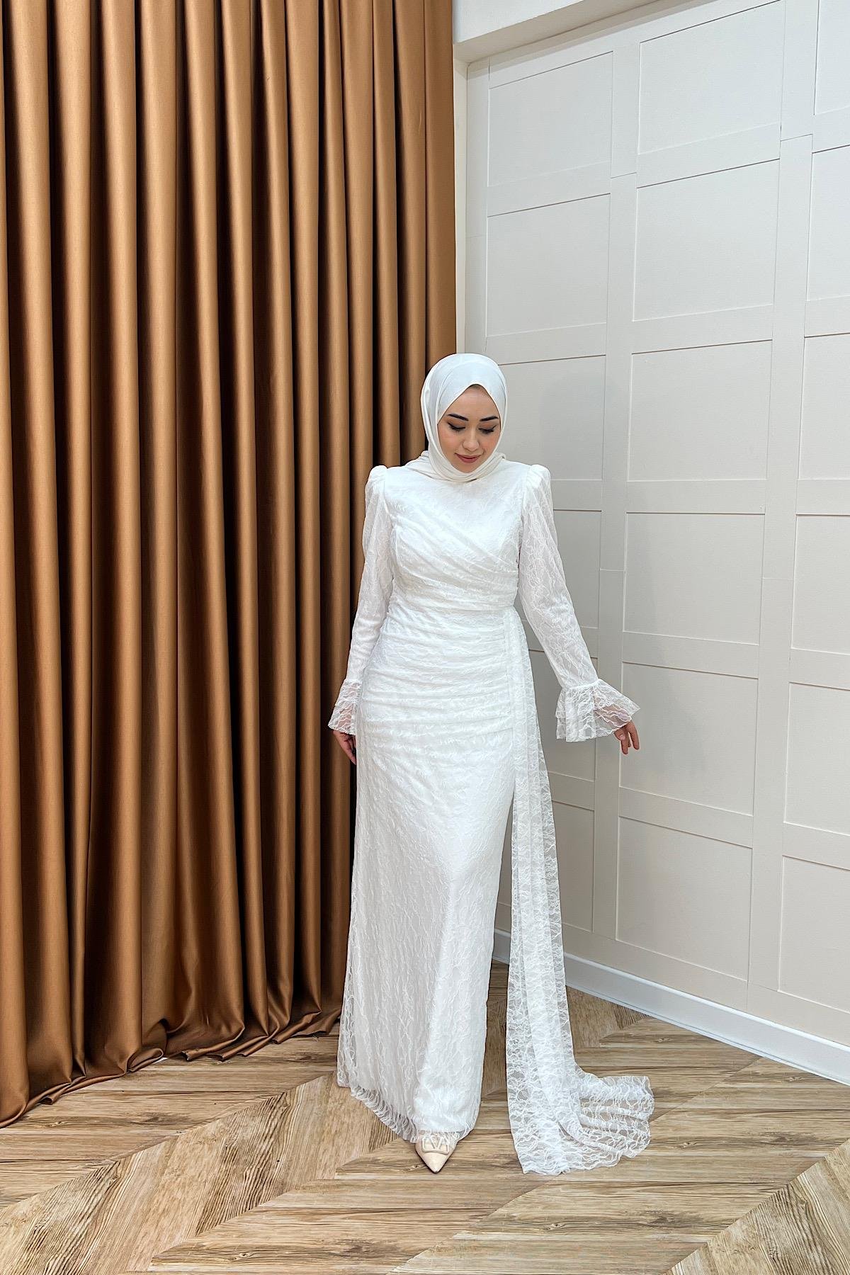 Serena Dantel Balık Abiye Beyaz