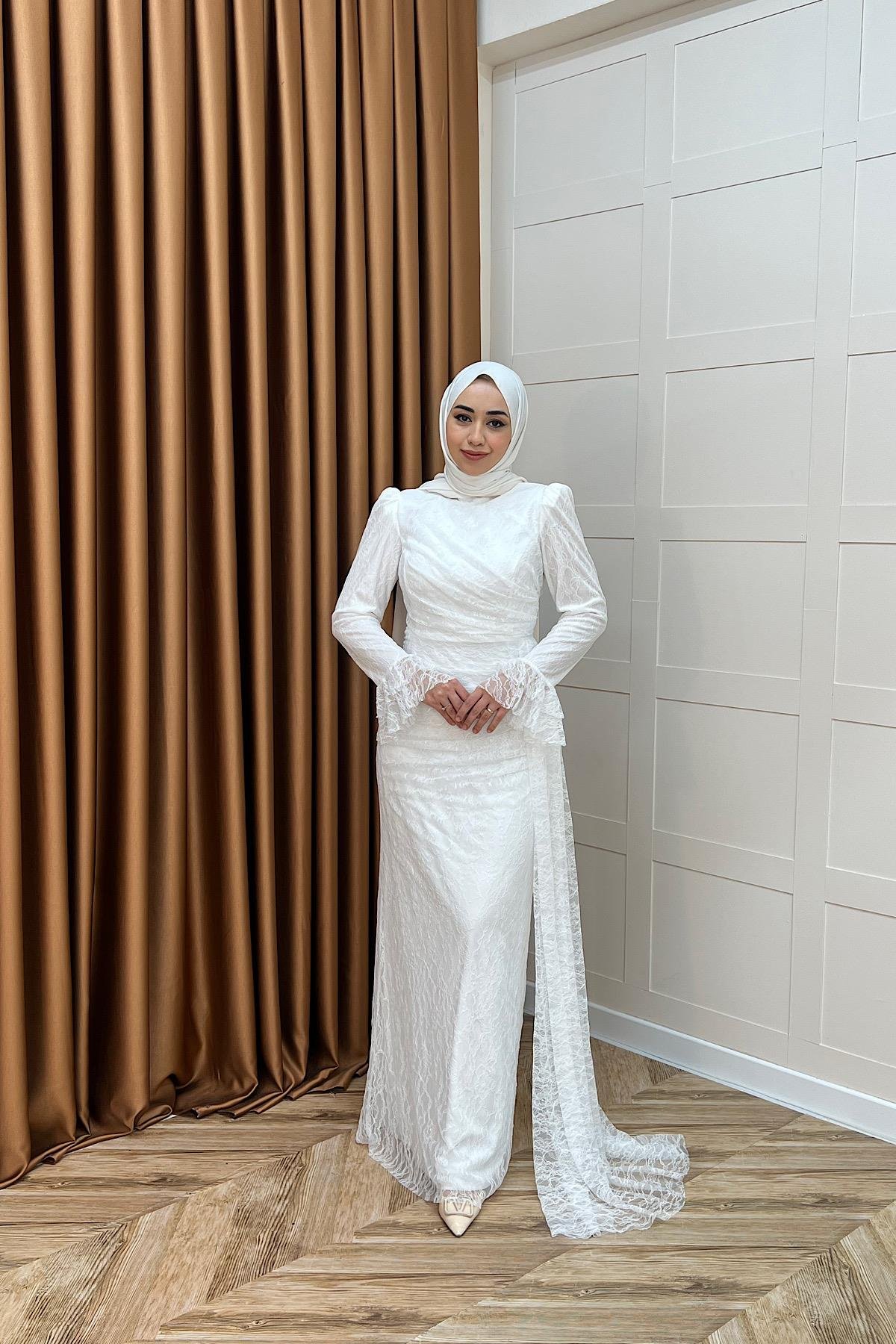 Serena Dantel Balık Abiye Beyaz