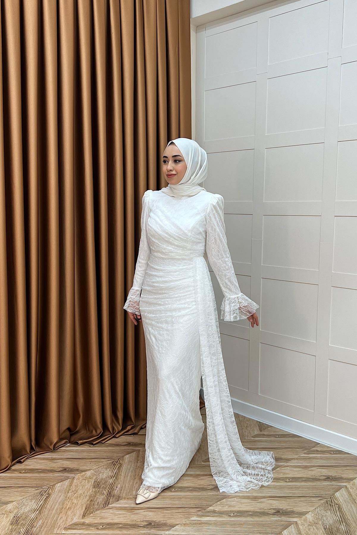 Serena Dantel Balık Abiye Beyaz