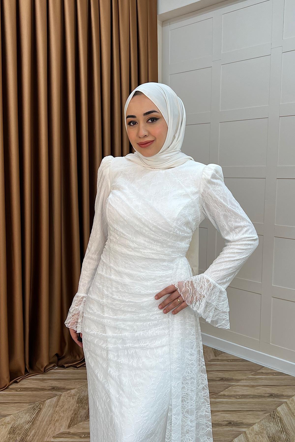 Serena Dantel Balık Abiye Beyaz