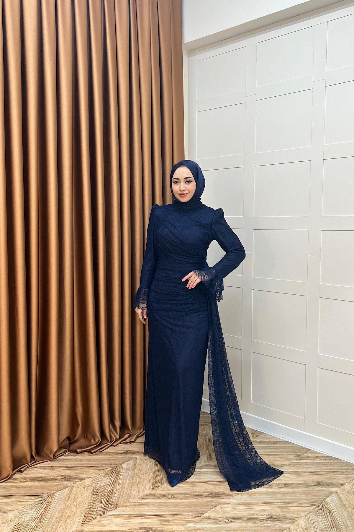 Serena Dantel Balık Abiye Lacivert